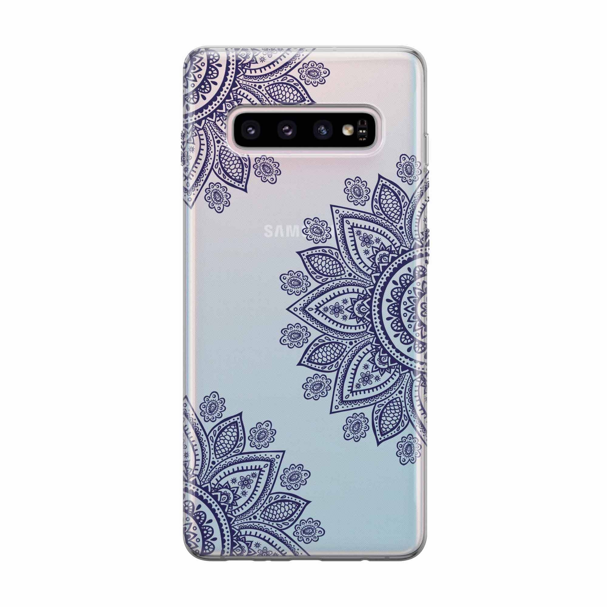 Image of Apfelkiste - Samsung Galaxy S10 Plus Gummi Schutzhülle Mandala Design - Transparent / Blau bei Apfelkiste.ch