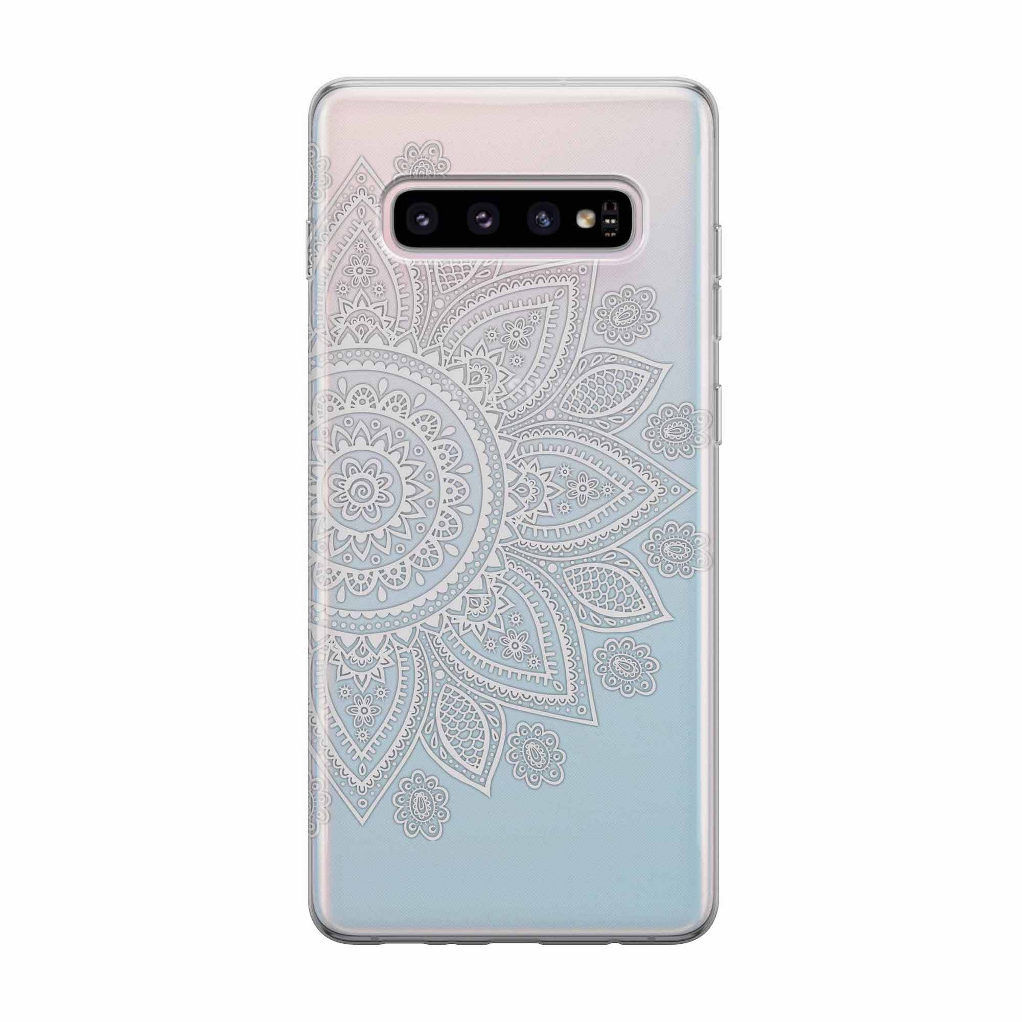 Image of Apfelkiste - Samsung Galaxy S10 Plus Gummi Schutzhülle Mandala Print - Transparent / Weiss bei Apfelkiste.ch