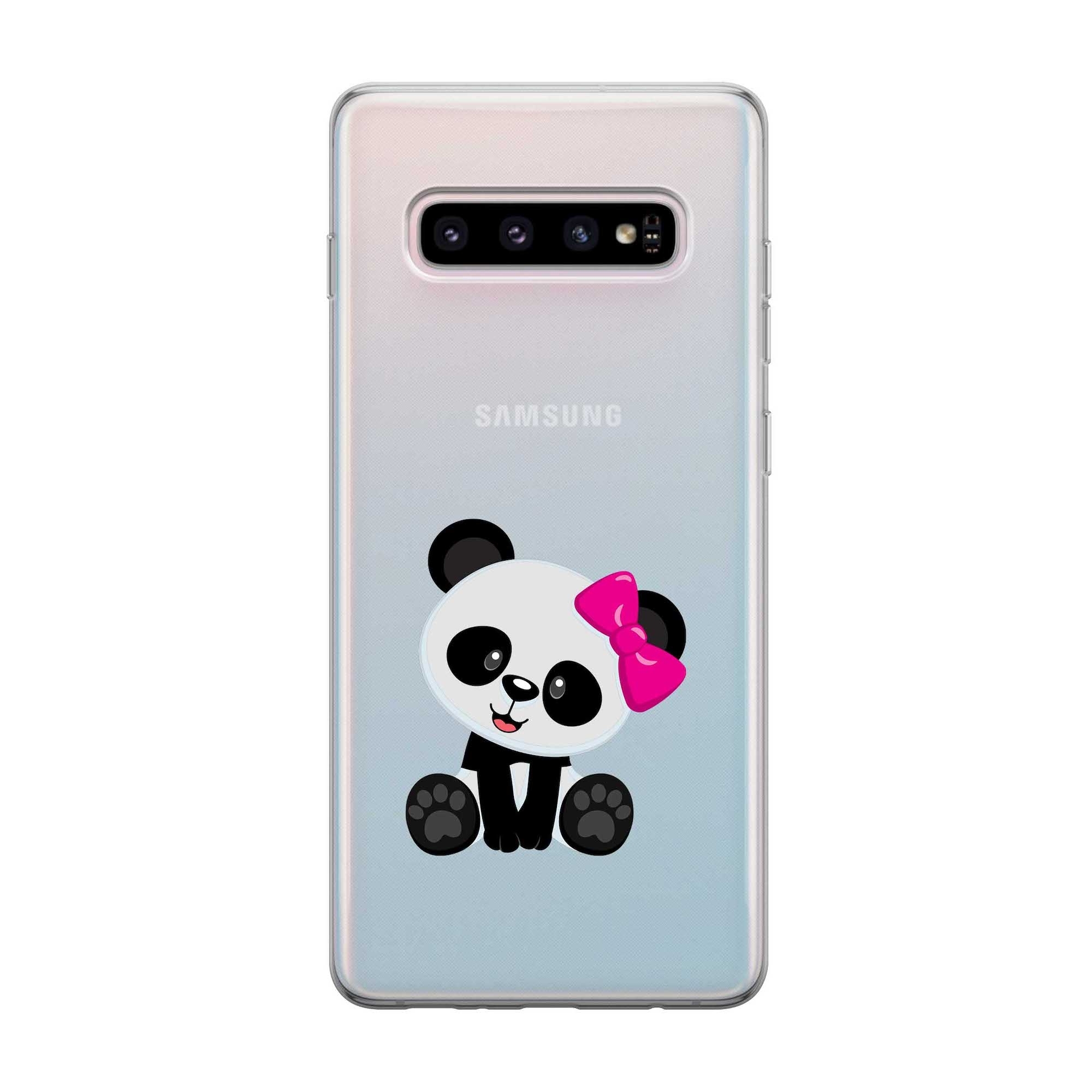 Image of Apfelkiste - Samsung Galaxy S10 Plus Gummi Schutzhülle Pandabär Haarschleife - Transparent bei Apfelkiste.ch
