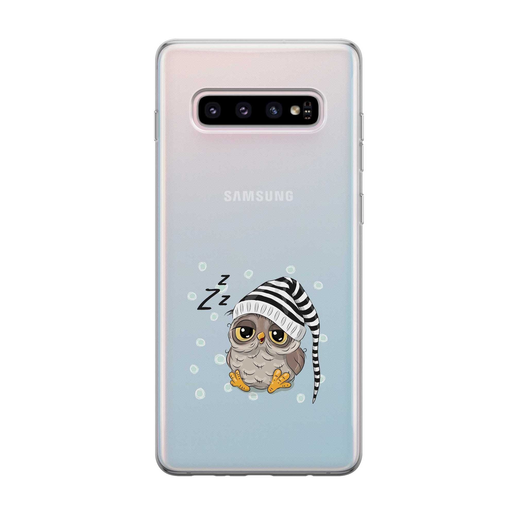 Samsung Galaxy S10 Plus Gummi Schutzhülle Schlafmützen Eule - Transparent
