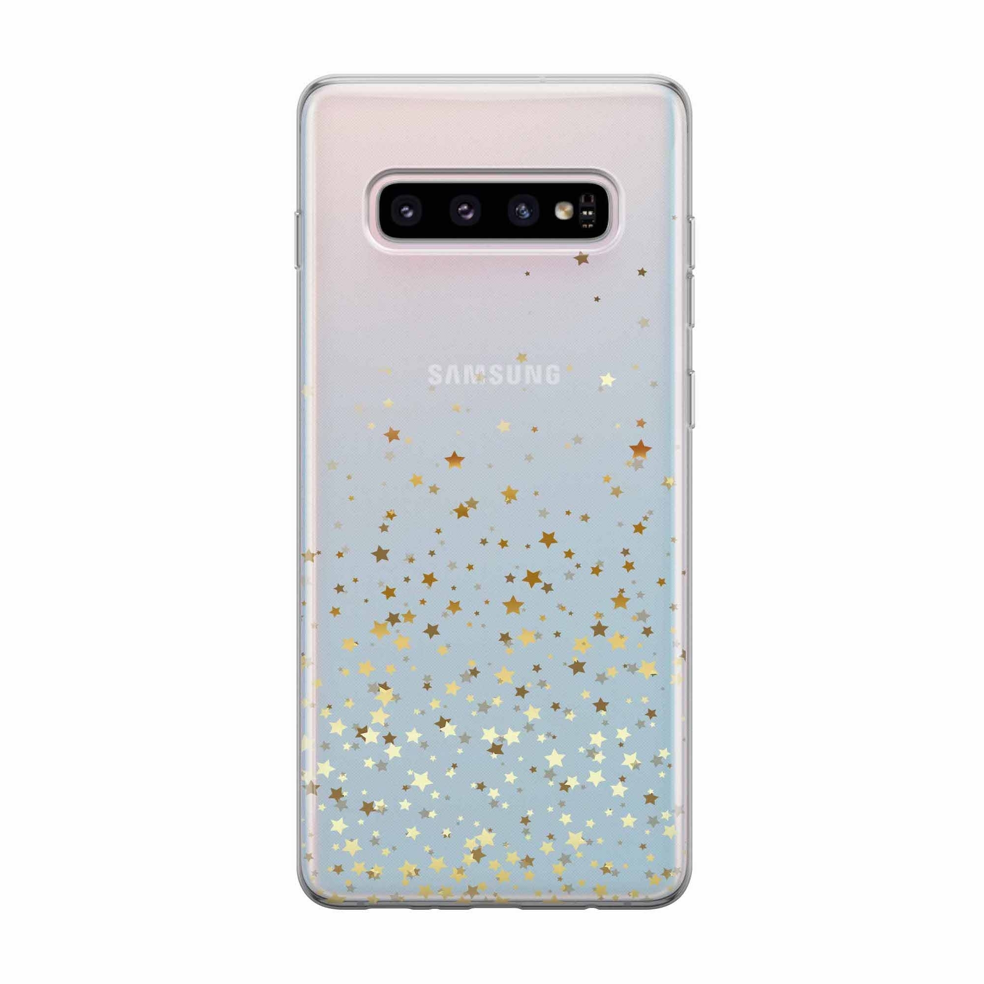 Image of Apfelkiste - Samsung Galaxy S10 Plus Gummi Schutzhülle Sterne - Transparent / Gold bei Apfelkiste.ch