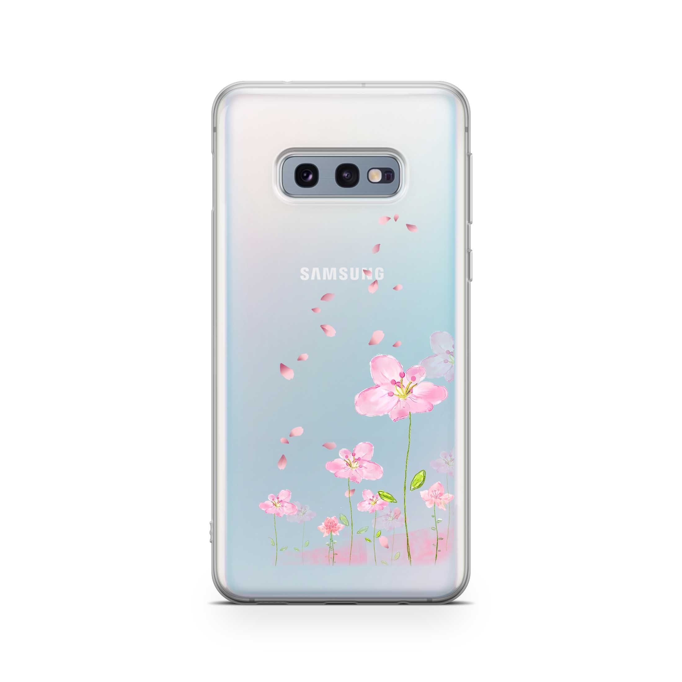Image of Apfelkiste - Samsung Galaxy S10e Gummi Schutzhülle Flowers - Rosa / Transparent bei Apfelkiste.ch