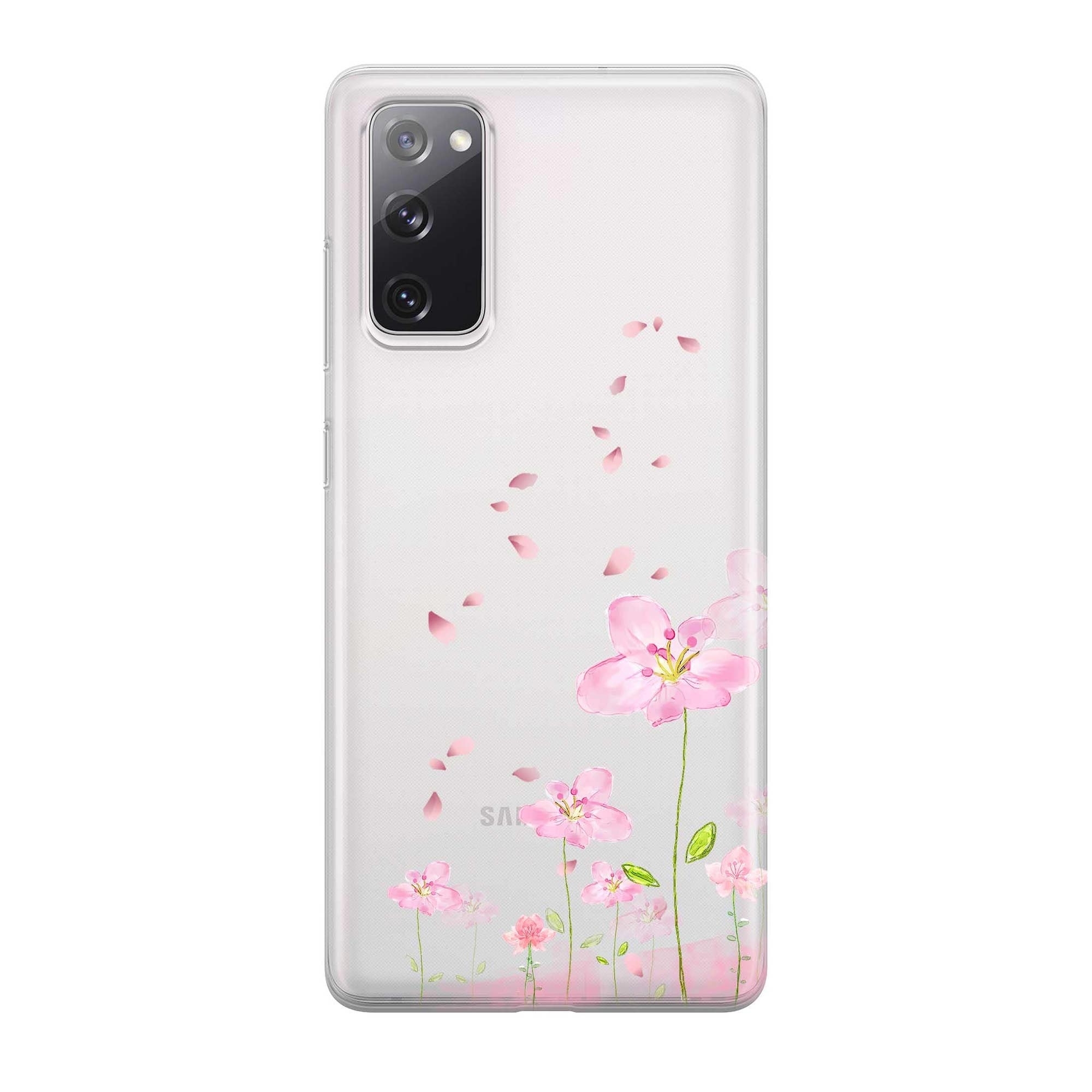 Image of Apfelkiste - Samsung Galaxy S20 FE / S20 FE 5G Gummi Schutzhülle Flowers - Rosa / Transparent bei Apfelkiste.ch