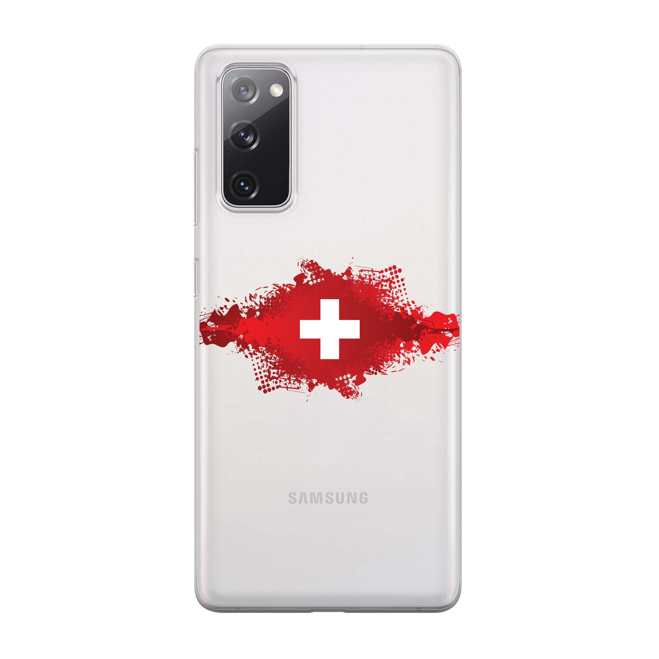 Image of Apfelkiste - Samsung Galaxy S20 FE / S20 FE 5G Gummi Schutzhülle Schweizer Kreuz Design 1 - Transparent / Rot bei Apfelkiste.ch