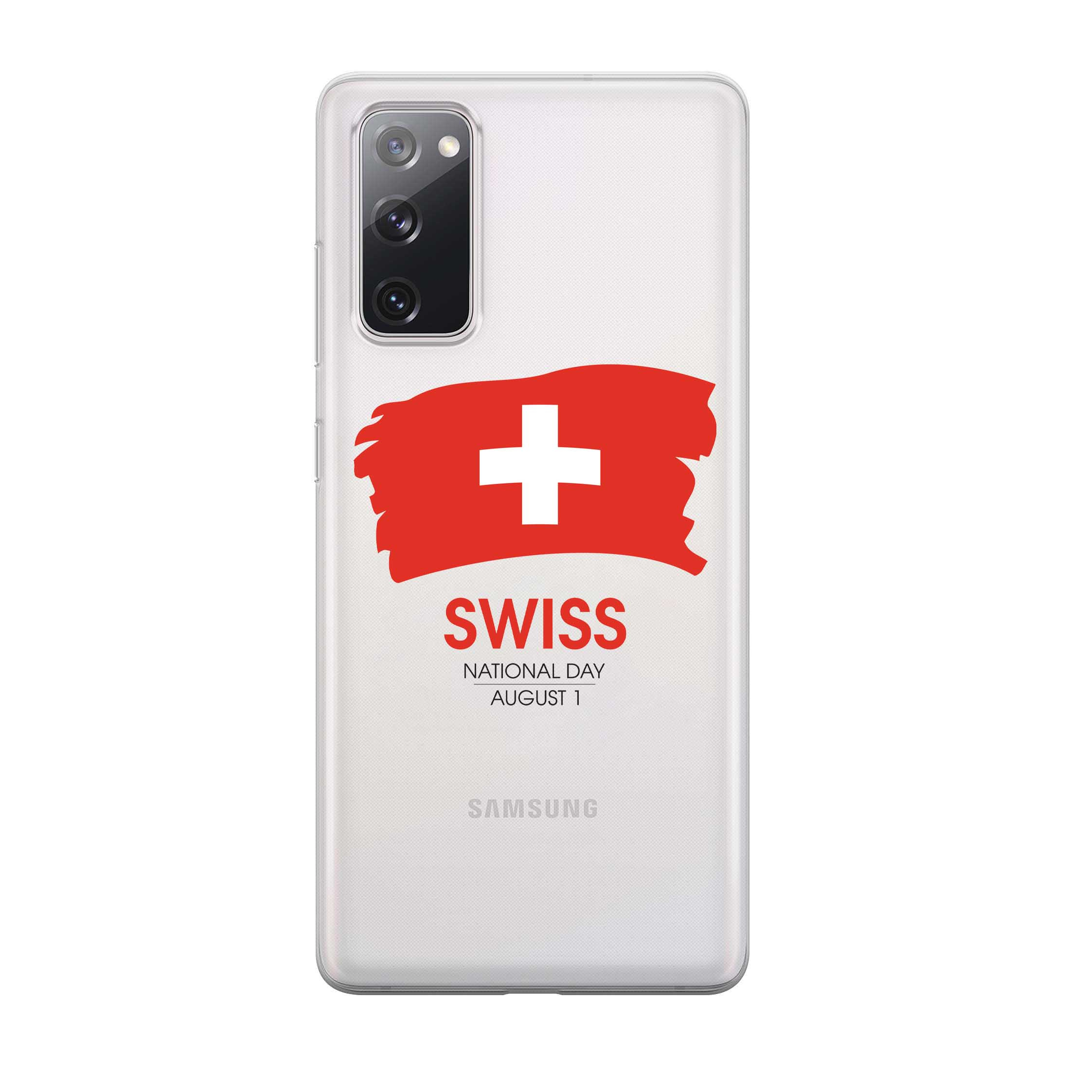 Image of Apfelkiste - Samsung Galaxy S20 FE / S20 FE 5G Gummi Schutzhülle Schweizer Kreuz Nationalfeiertag - Transparent / Rot bei Apfelkiste.ch