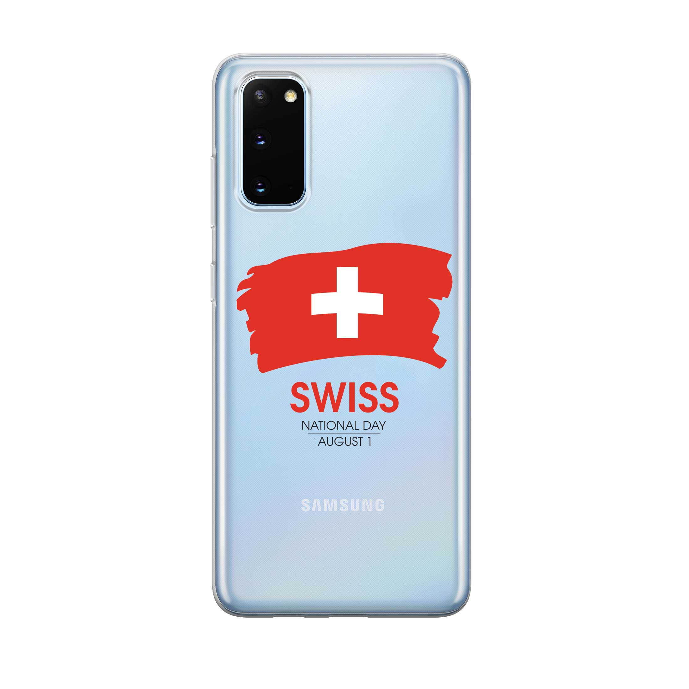 Image of Apfelkiste - Samsung Galaxy S20 / S20 5G Gummi Schutzhülle Schweizer Kreuz Nationalfeiertag - Transparent / Rot bei Apfelkiste.ch