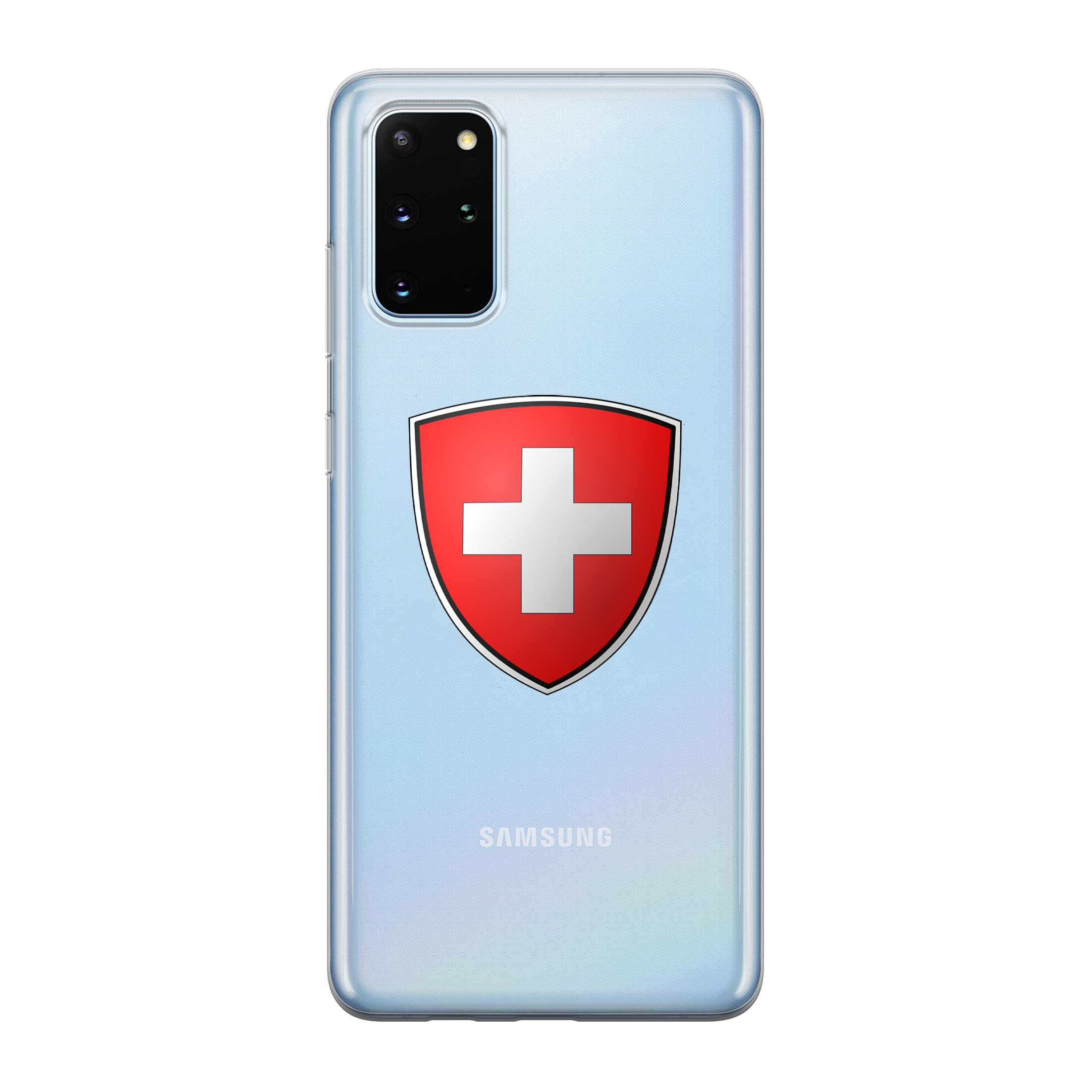 Image of Apfelkiste - Samsung Galaxy S20 Plus / S20 Plus 5G Gummi Schutzhülle Schweizer Kreuz Design 2 - Transparent / Rot bei Apfelkiste.ch