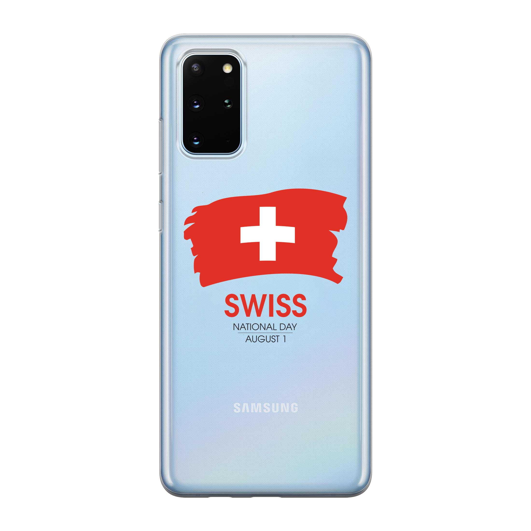 Image of Apfelkiste - Samsung Galaxy S20 Plus / S20 Plus 5G Gummi Schutzhülle Schweizer Kreuz Nationalfeiertag - Transparent / Rot bei Apfelkiste.ch