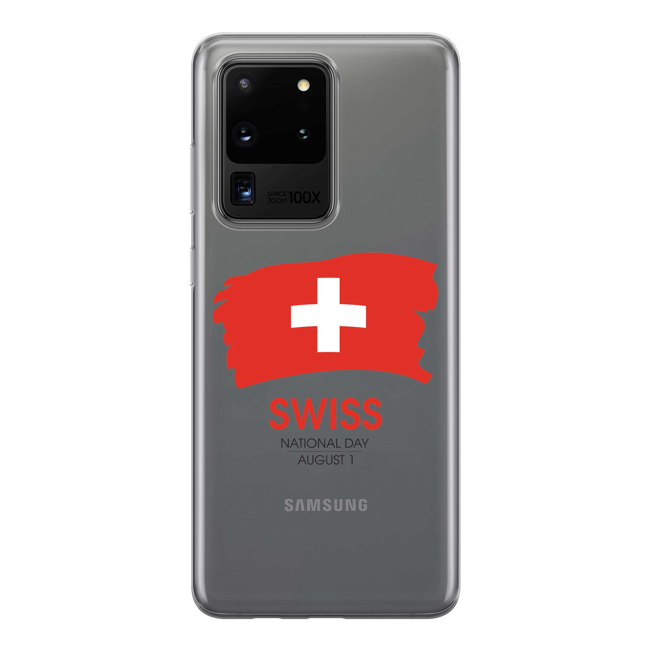 Image of Apfelkiste - Samsung Galaxy S20 Ultra Gummi Schutzhülle Schweizer Kreuz Nationalfeiertag - Transparent / Rot bei Apfelkiste.ch