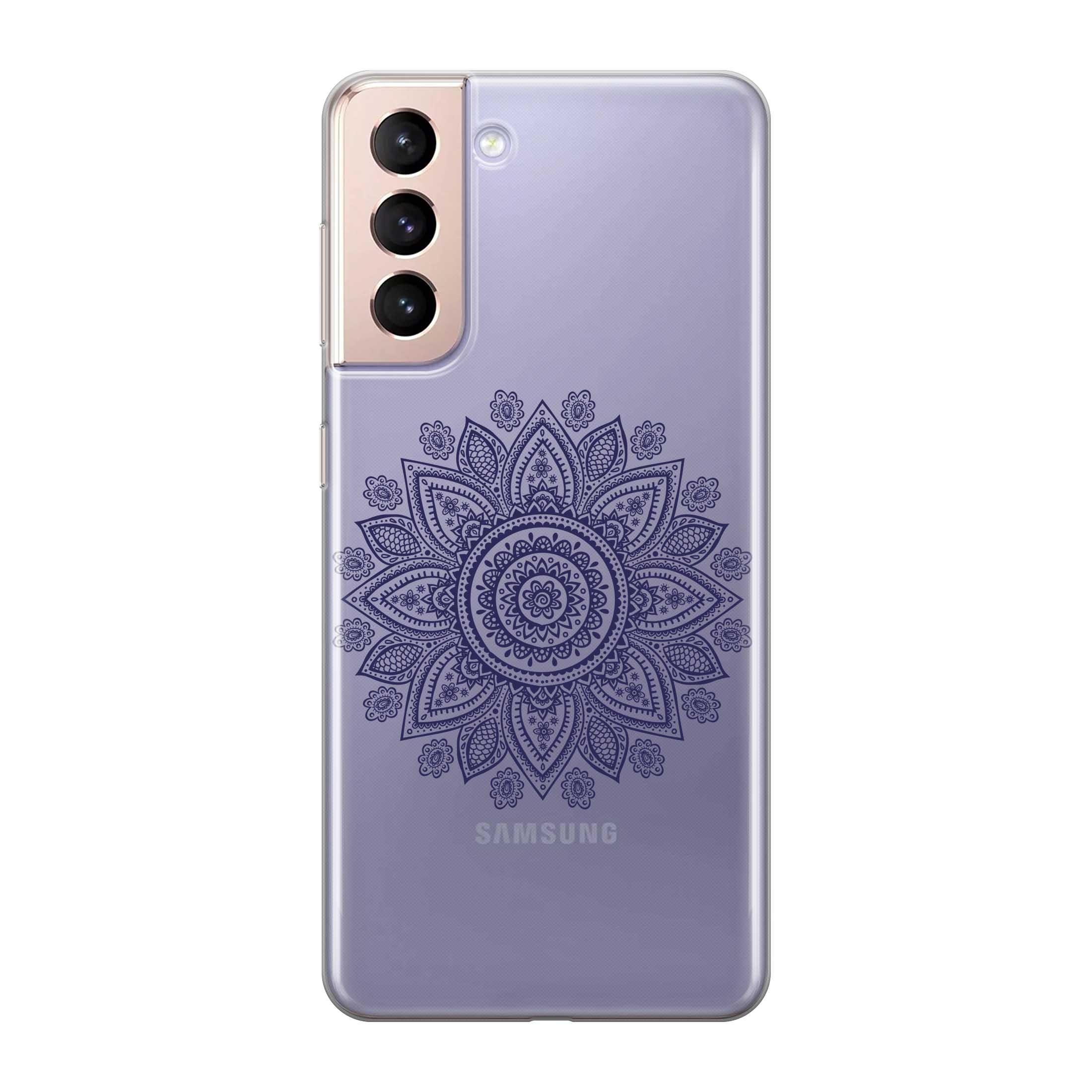 Image of Apfelkiste - Samsung Galaxy S21 5G Gummi Schutzhülle Mandala Flower - Transparent / Blau bei Apfelkiste.ch