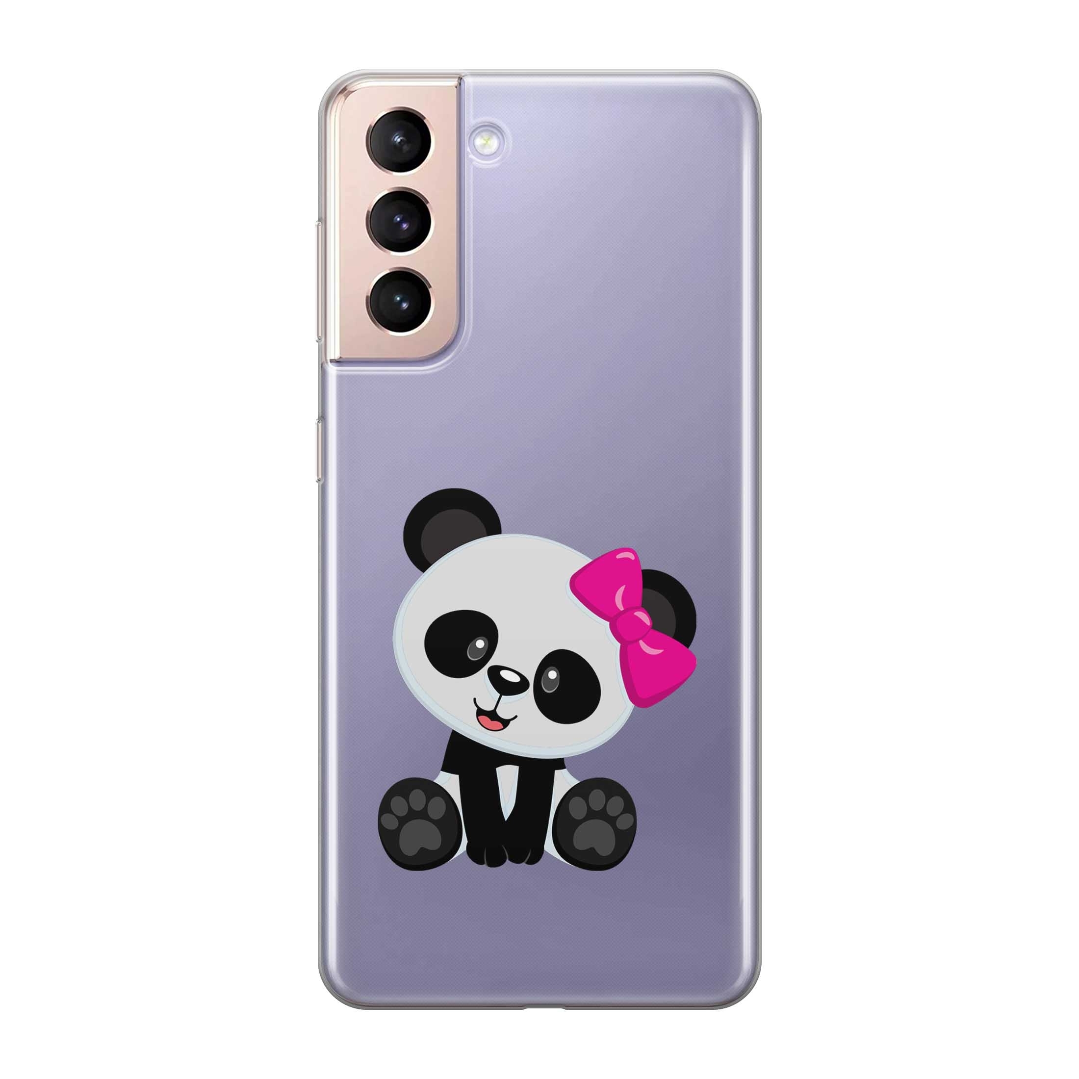 Image of Apfelkiste - Samsung Galaxy S21 5G Gummi Schutzhülle Pandabär Haarschleife - Transparent bei Apfelkiste.ch