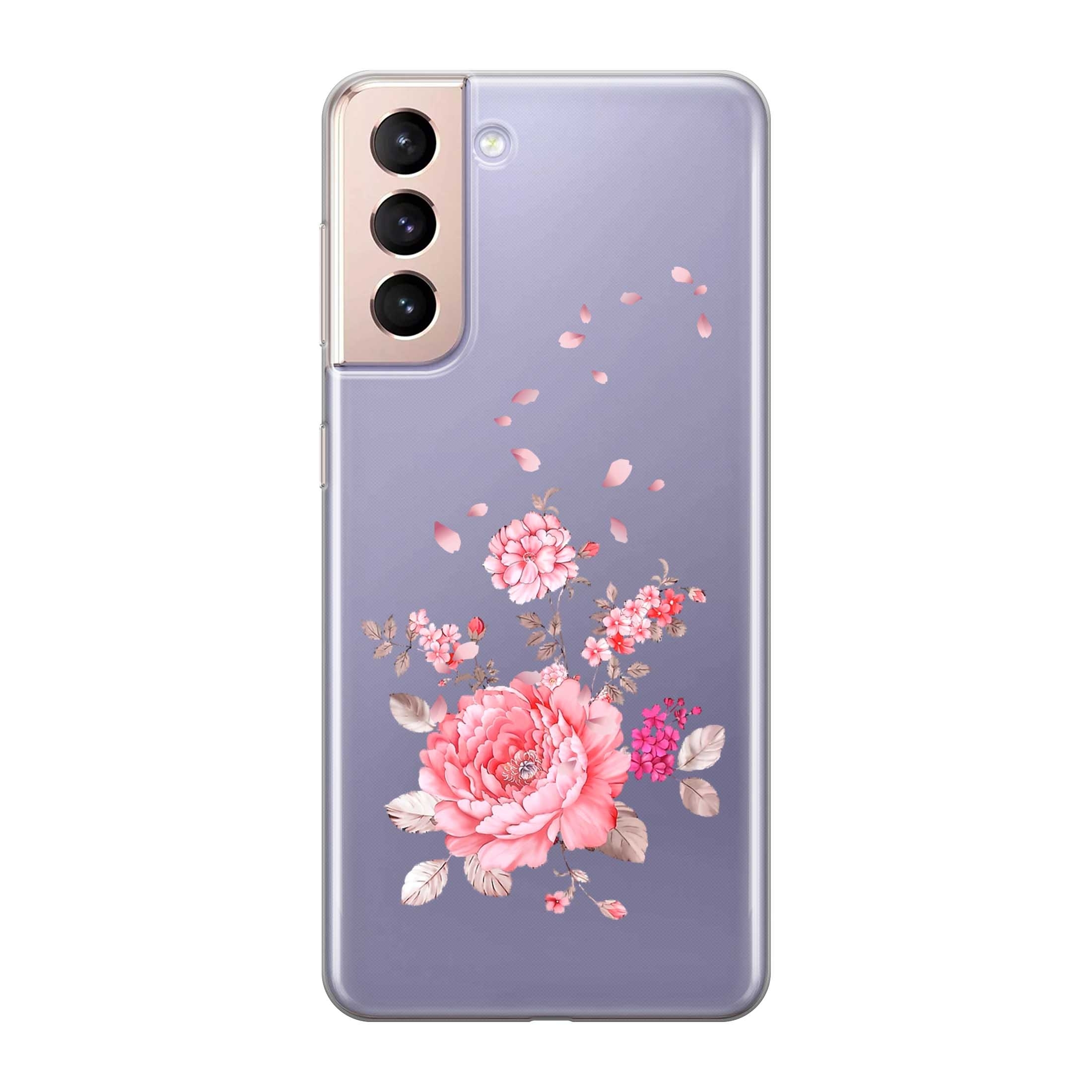 Image of Apfelkiste - Samsung Galaxy S21 5G Gummi Schutzhülle Rosa Blumen - Transparent bei Apfelkiste.ch