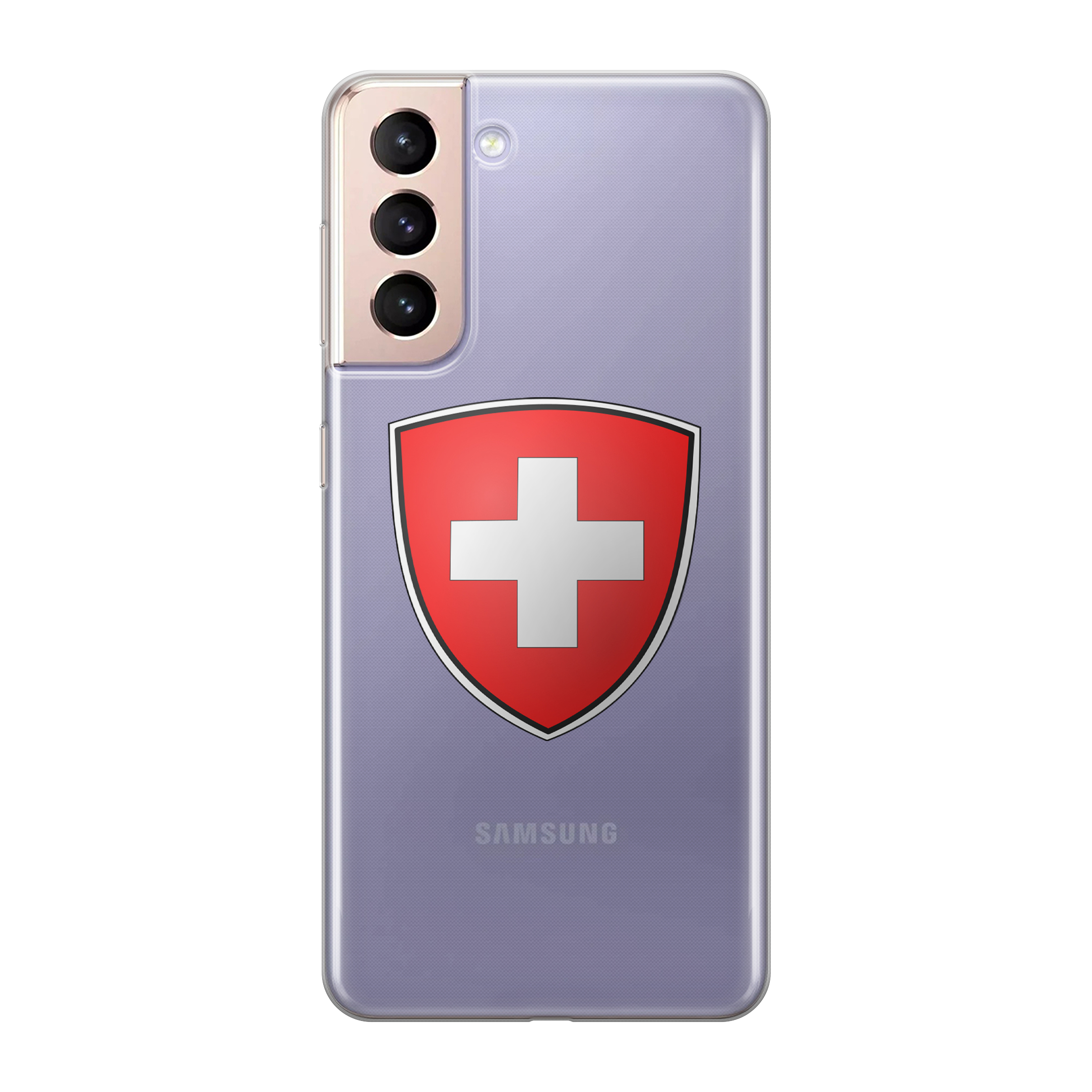 Image of Apfelkiste - Samsung Galaxy S21 5G Gummi Schutzhülle Schweizer Kreuz Design 2 - Transparent / Rot bei Apfelkiste.ch