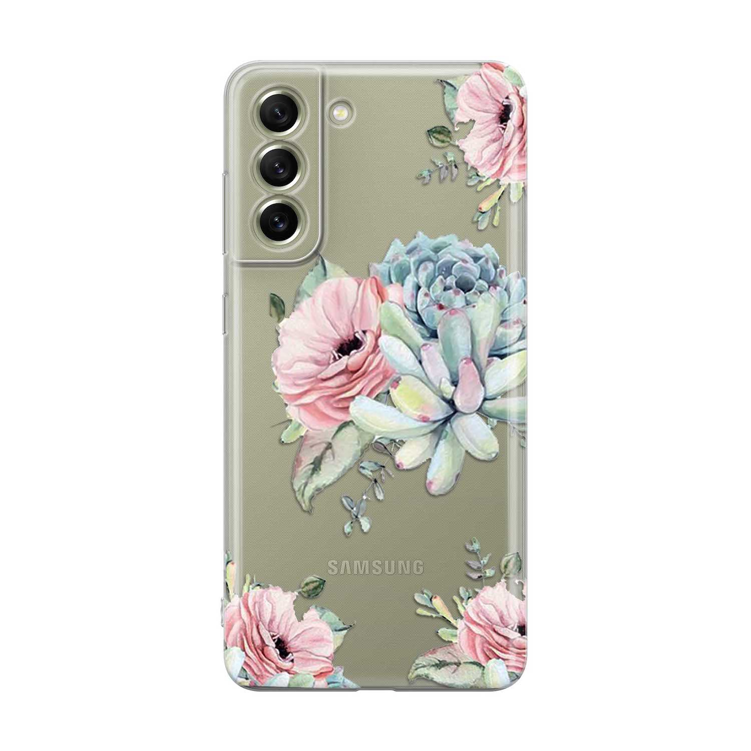 Image of Apfelkiste - Samsung Galaxy S21 FE 5G Gummi Schutzhülle Blumen - Transparent bei Apfelkiste.ch