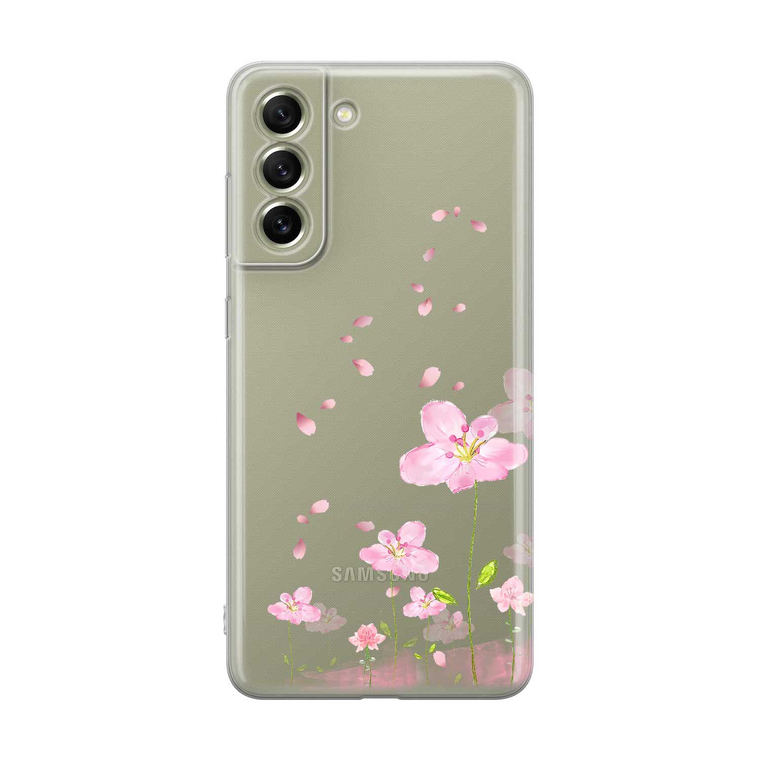 Image of Apfelkiste - Samsung Galaxy S21 FE 5G Gummi Schutzhülle Flowers - Rosa / Transparent bei Apfelkiste.ch