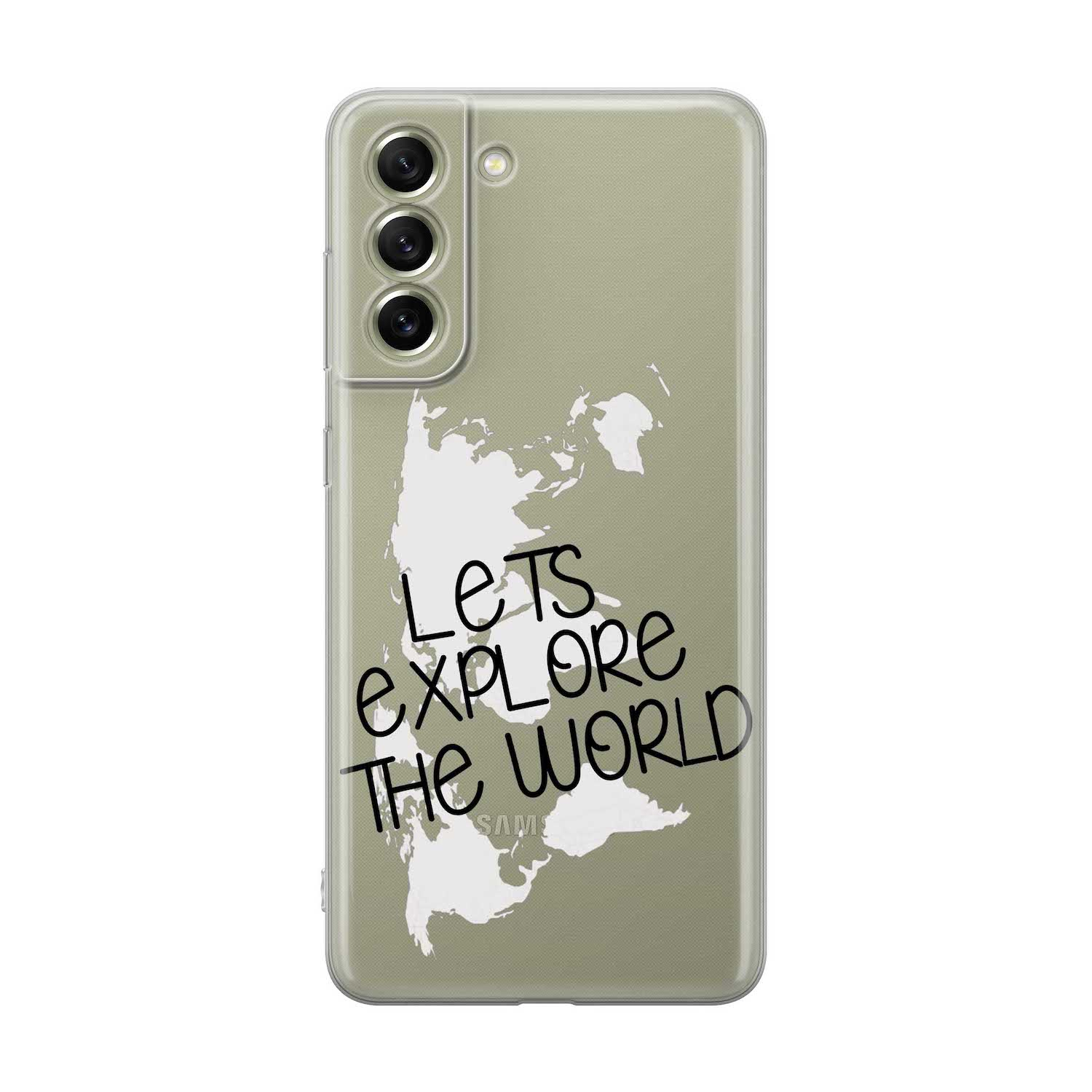 Image of Apfelkiste - Samsung Galaxy S21 FE 5G Gummi Schutzhülle Let's Explore The World - Transparent bei Apfelkiste.ch