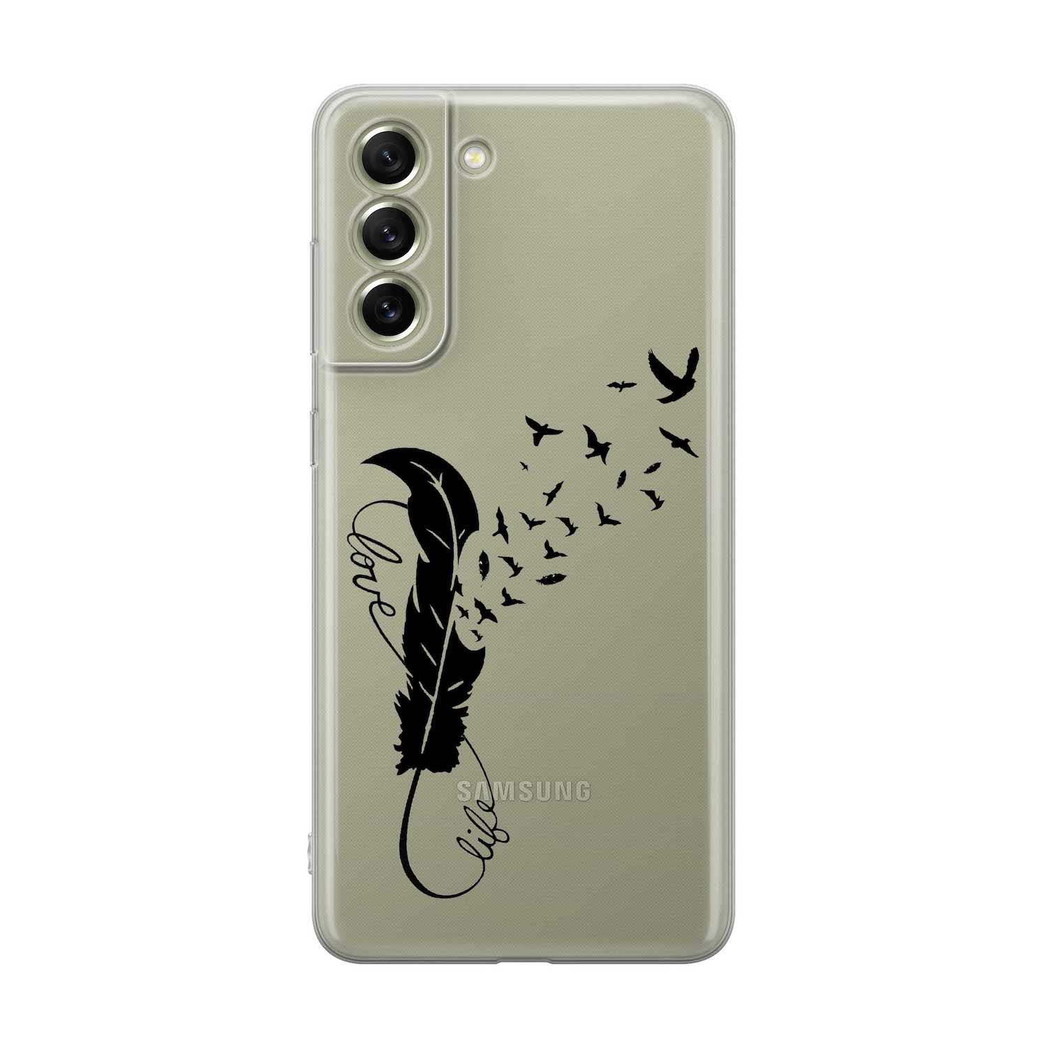 Image of Apfelkiste - Samsung Galaxy S21 FE 5G Gummi Schutzhülle Love & Life - Transparent bei Apfelkiste.ch