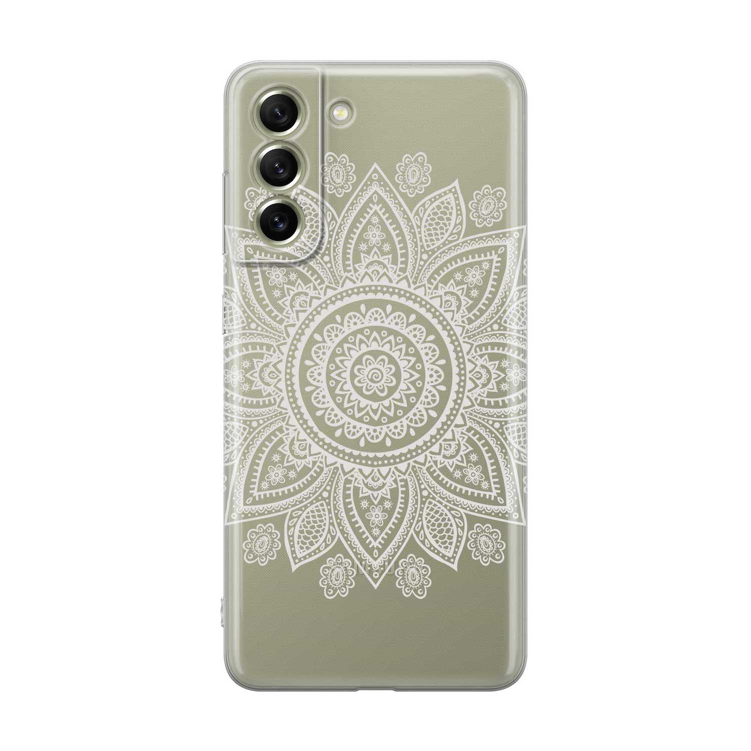 Image of Apfelkiste - Samsung Galaxy S21 FE 5G Gummi Schutzhülle Mandala Style - Transparent / Weiss bei Apfelkiste.ch