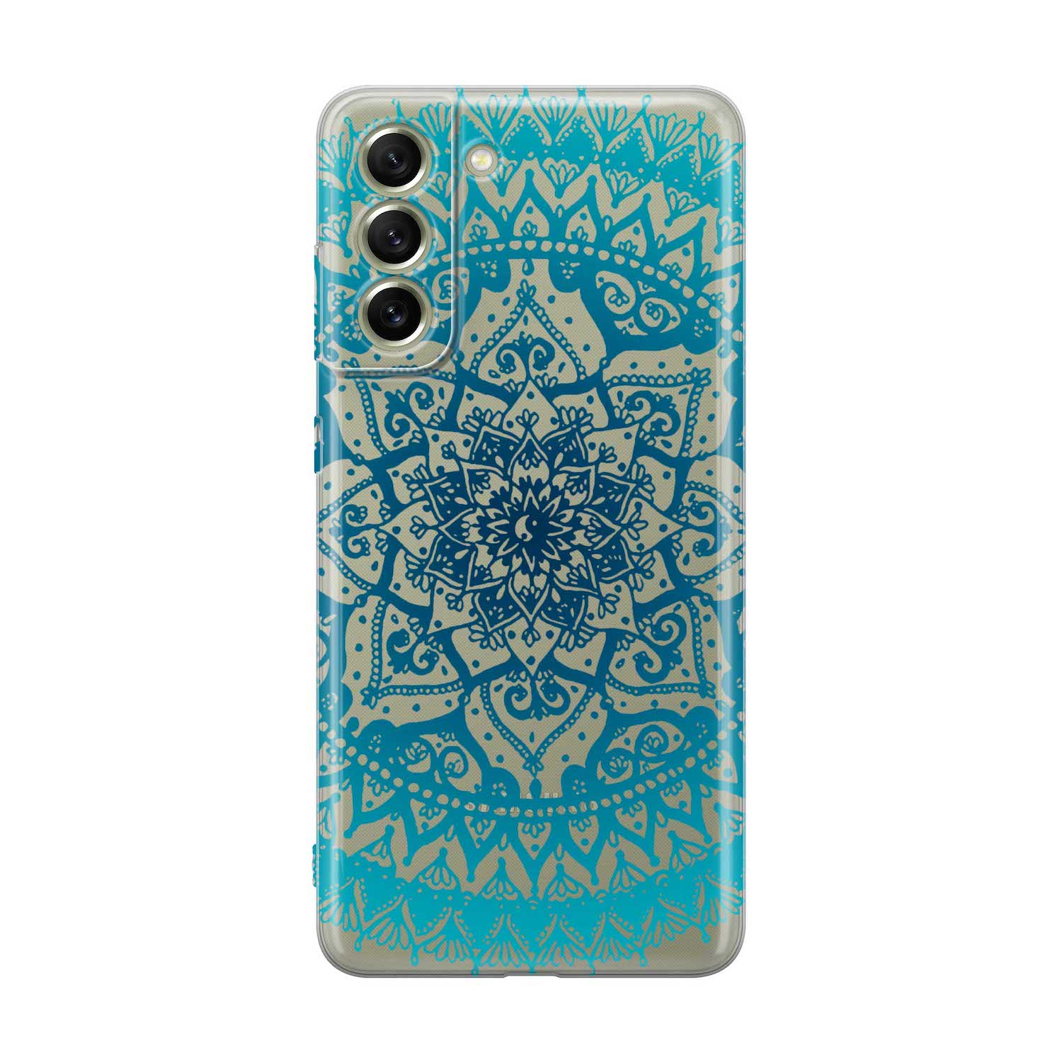 Image of Apfelkiste - Samsung Galaxy S21 FE 5G Gummi Schutzhülle Mandala - Transparent / Türkis bei Apfelkiste.ch
