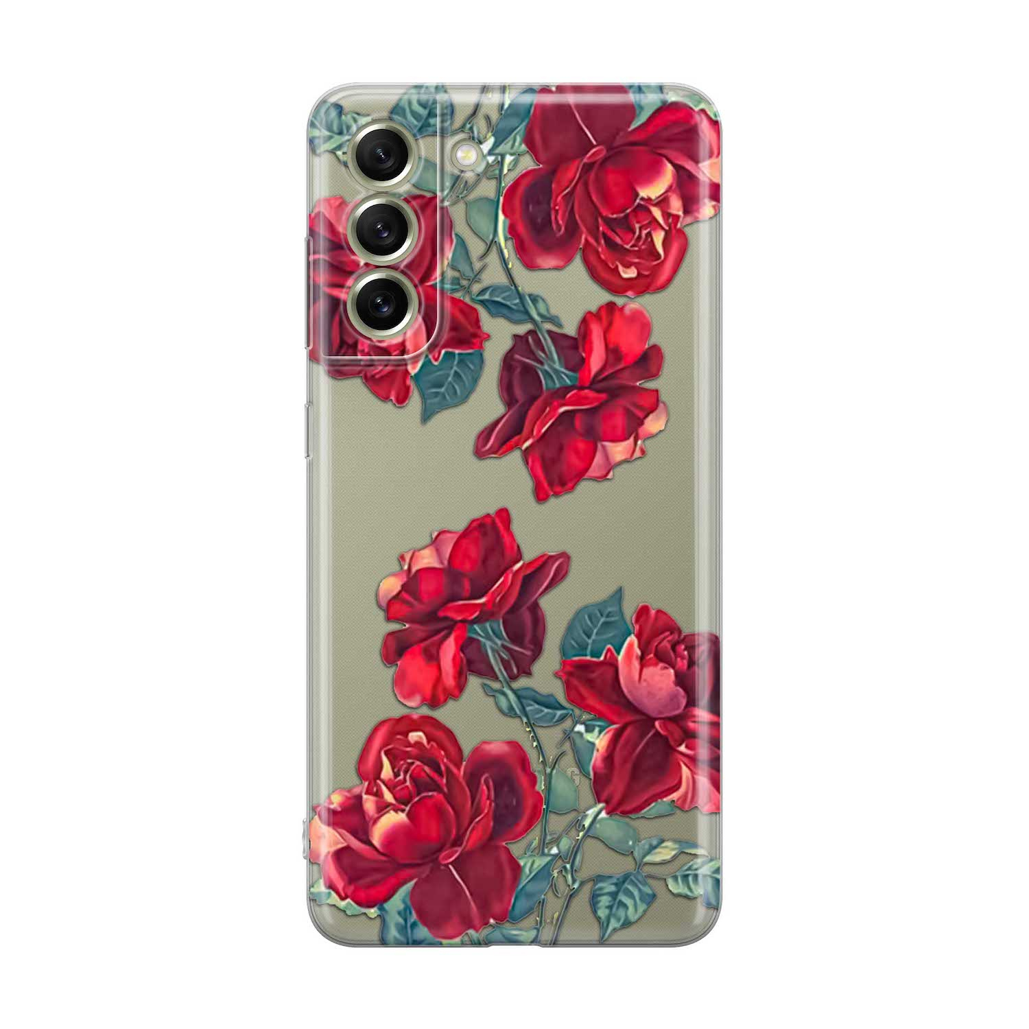 Image of Apfelkiste - Samsung Galaxy S21 FE 5G Gummi Schutzhülle Rote Rosen - Transparent bei Apfelkiste.ch