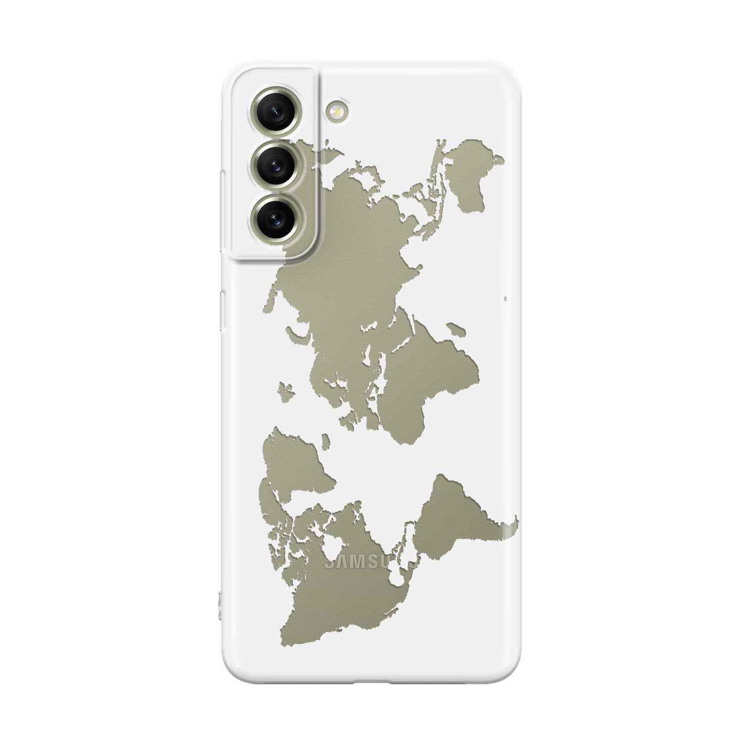 Image of Apfelkiste - Samsung Galaxy S21 FE 5G Gummi Schutzhülle Weltkarte - Weiss bei Apfelkiste.ch