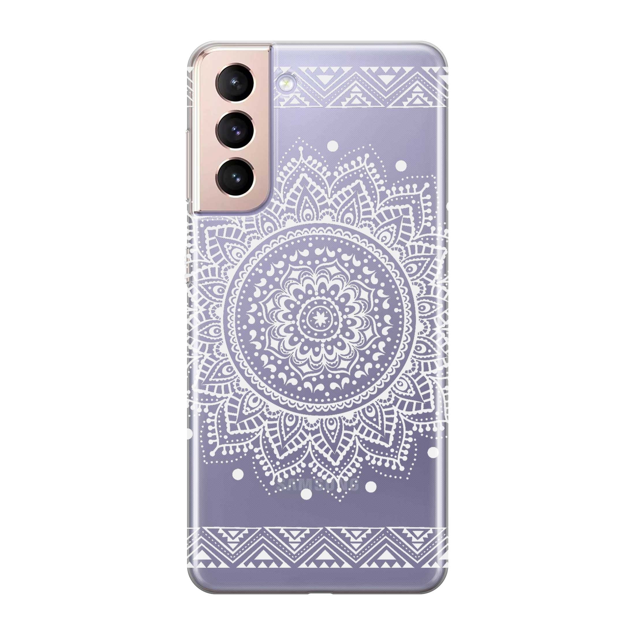 Image of Apfelkiste © - Samsung Galaxy S21+ Plus 5G Gummi Schutzhülle Mandala - Transparent / Weiss bei Apfelkiste.ch