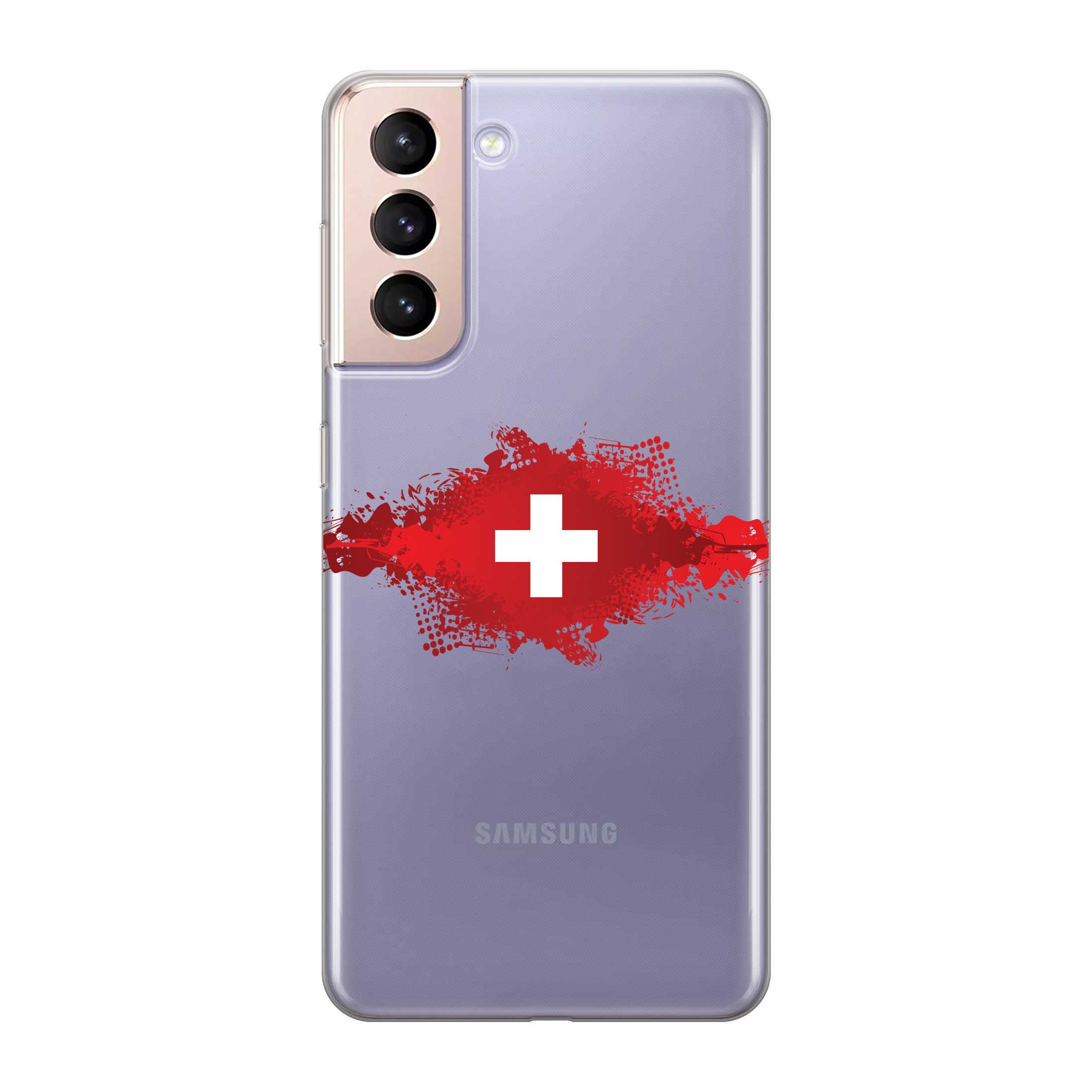 Image of Apfelkiste - Samsung Galaxy S21+ Plus 5G Gummi Schutzhülle Schweizer Kreuz Design 1 - Transparent / Rot bei Apfelkiste.ch