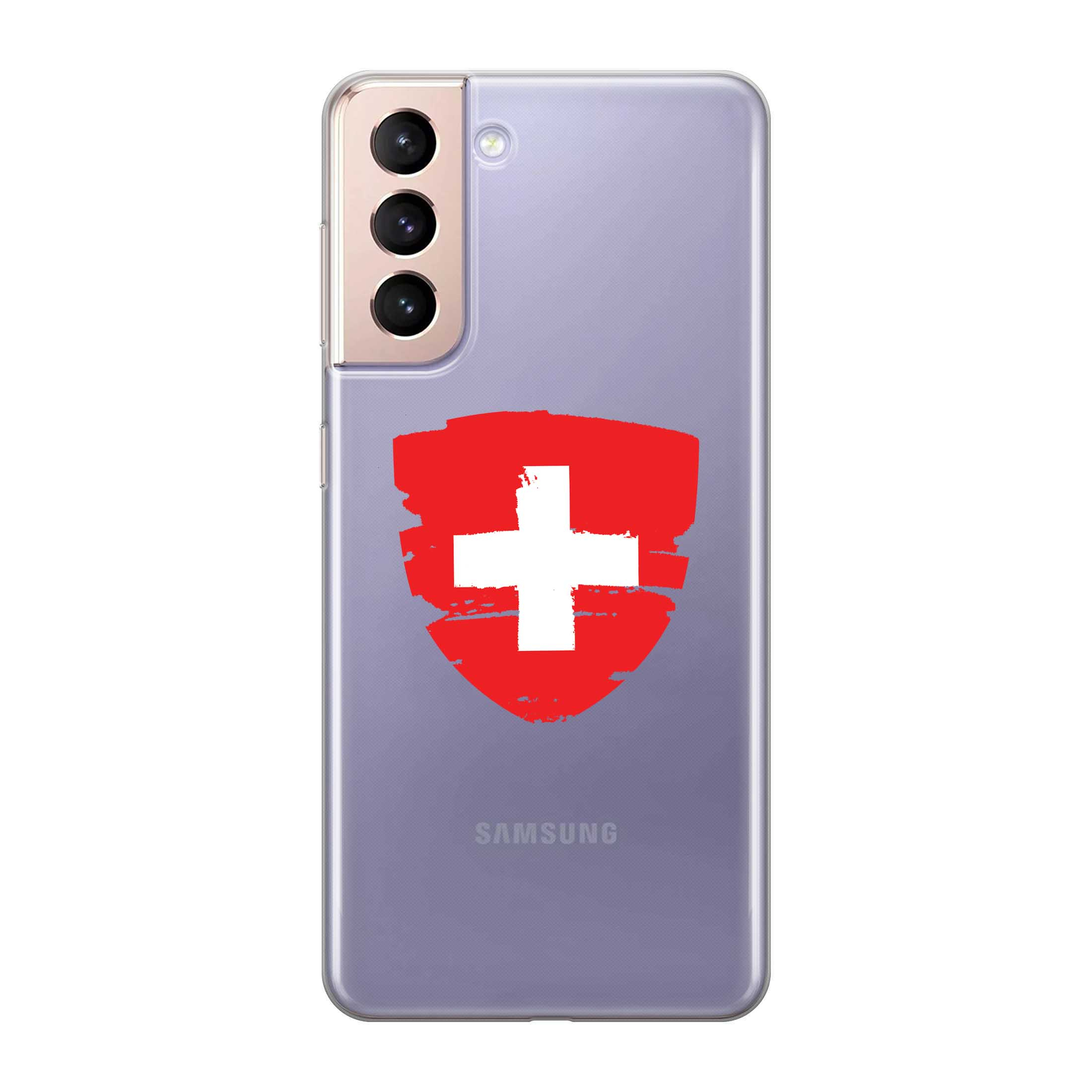 Image of Apfelkiste - Samsung Galaxy S21+ Plus 5G Gummi Schutzhülle Schweizer Kreuz Vintage - Transparent / Rot bei Apfelkiste.ch