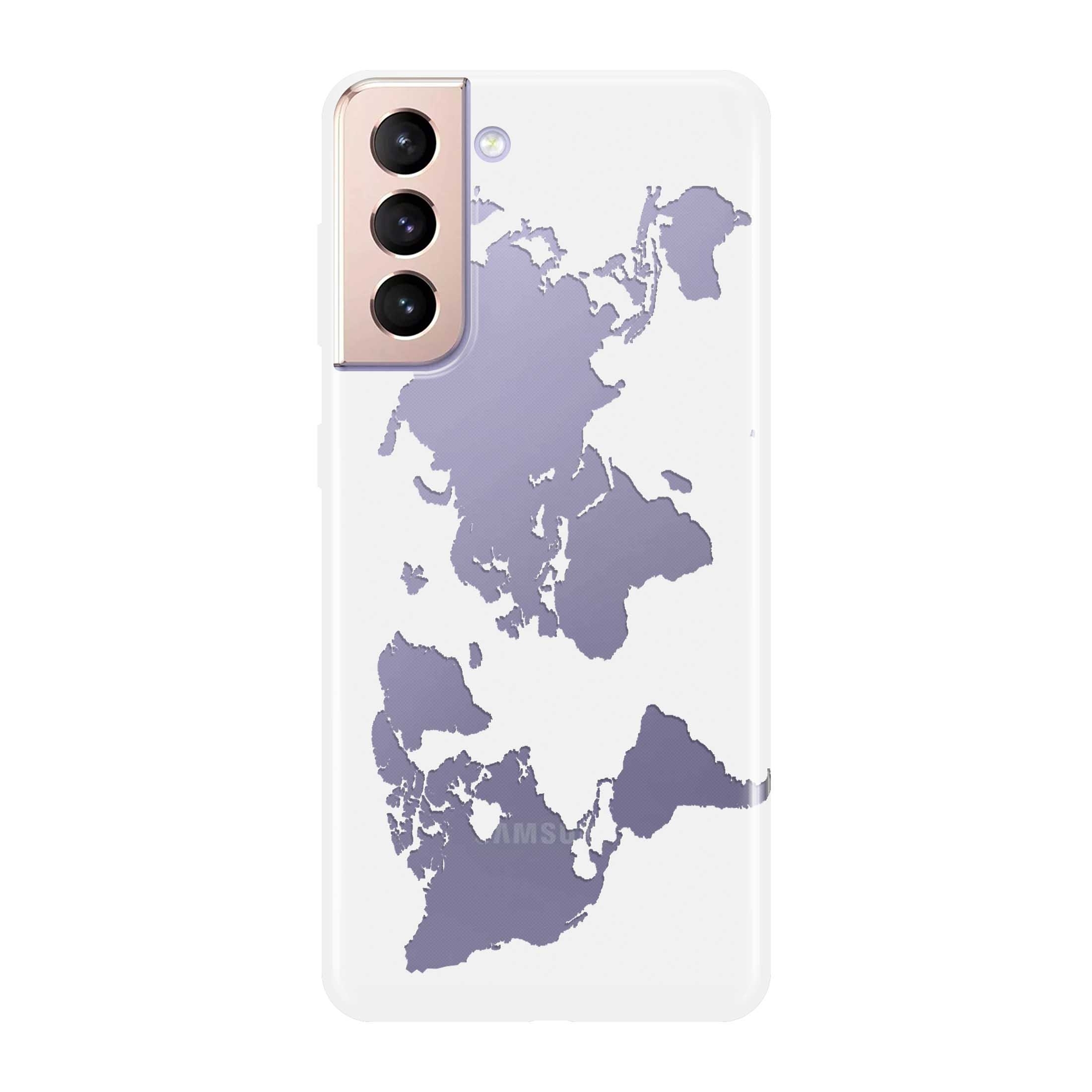 Image of Apfelkiste © - Samsung Galaxy S21+ Plus 5G Gummi Schutzhülle Weltkarte - Weiss bei Apfelkiste.ch