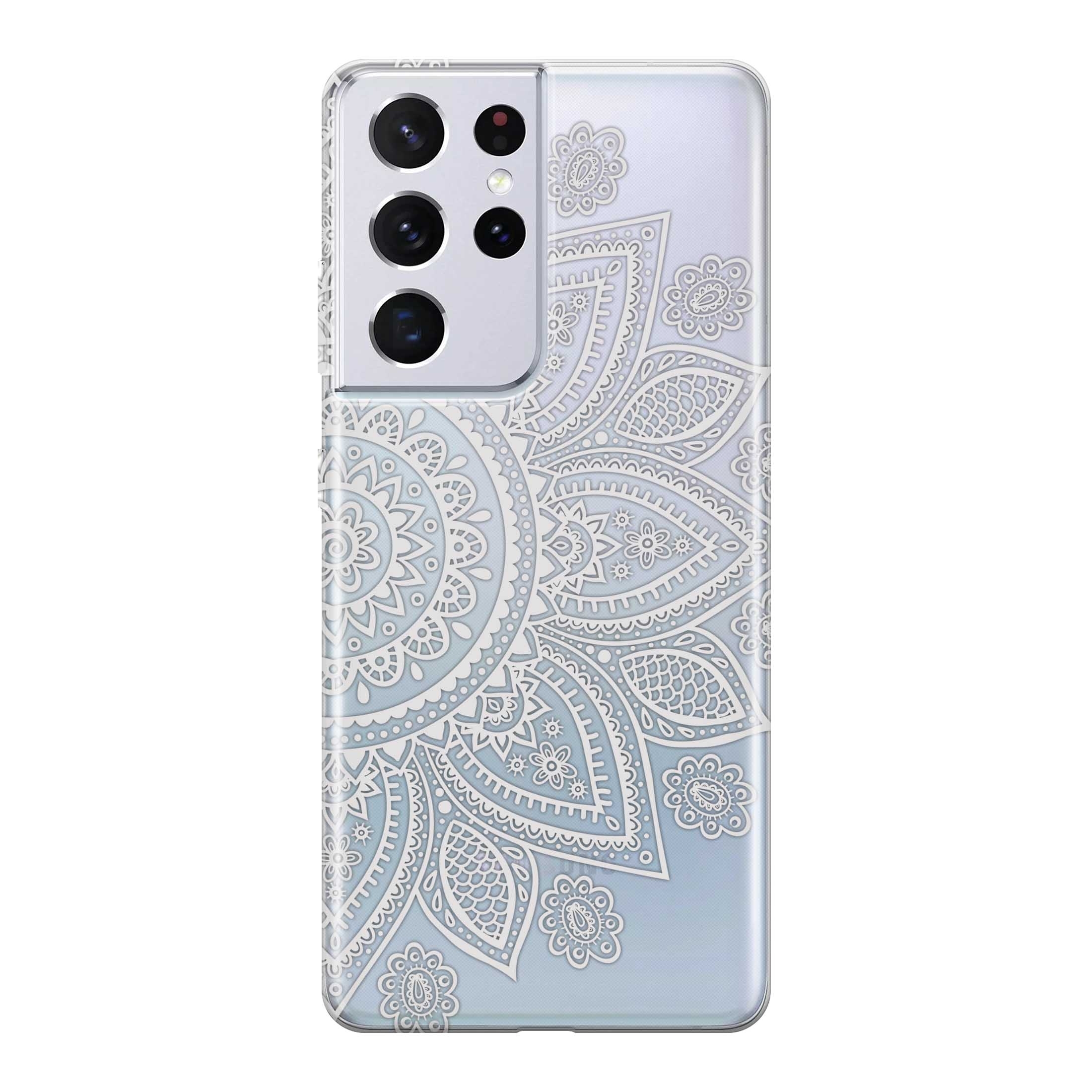 Image of Apfelkiste - Samsung Galaxy S21 Ultra 5G Gummi Schutzhülle Mandala Print - Transparent / Weiss bei Apfelkiste.ch