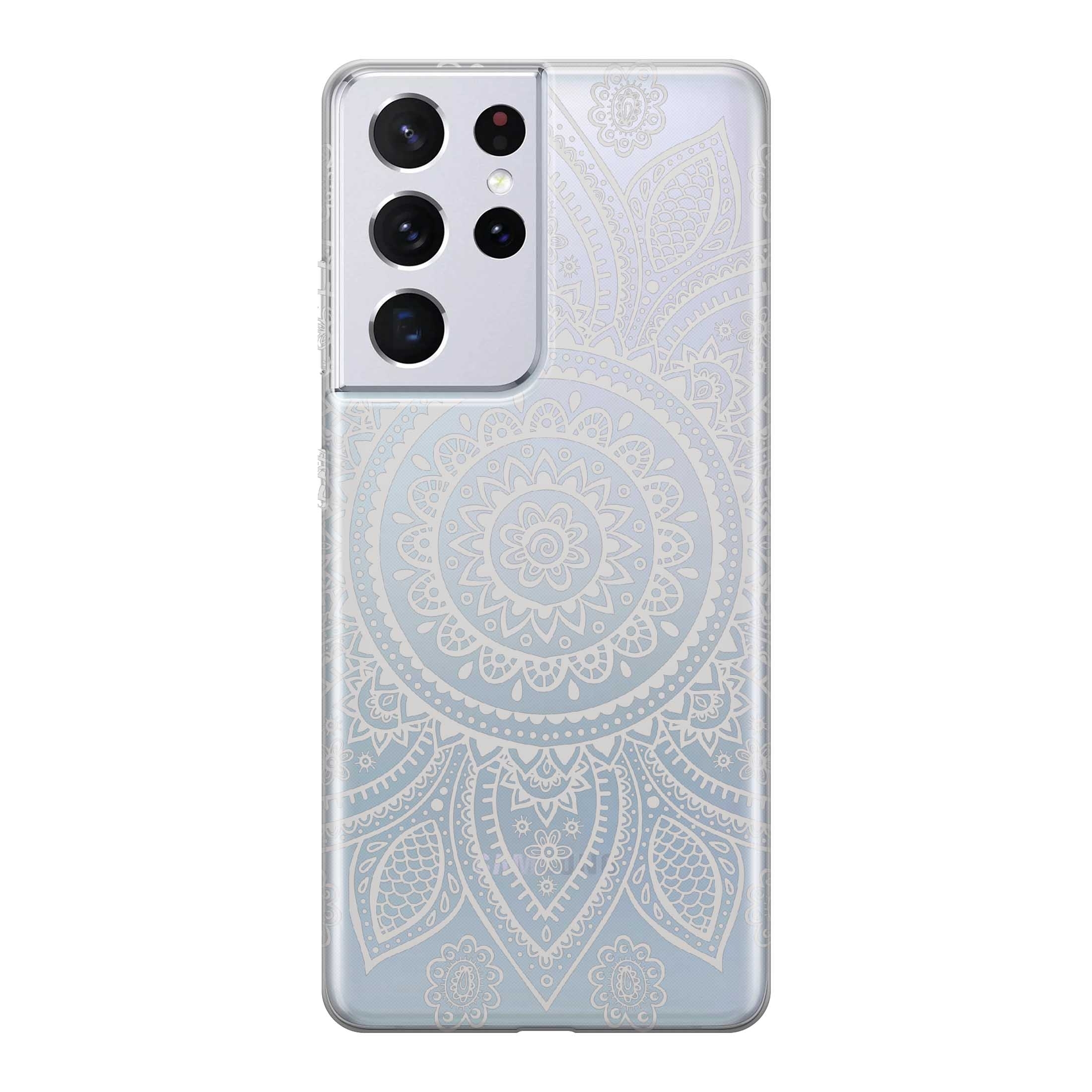 Image of Apfelkiste - Samsung Galaxy S21 Ultra 5G Gummi Schutzhülle Mandala Style - Transparent / Weiss bei Apfelkiste.ch