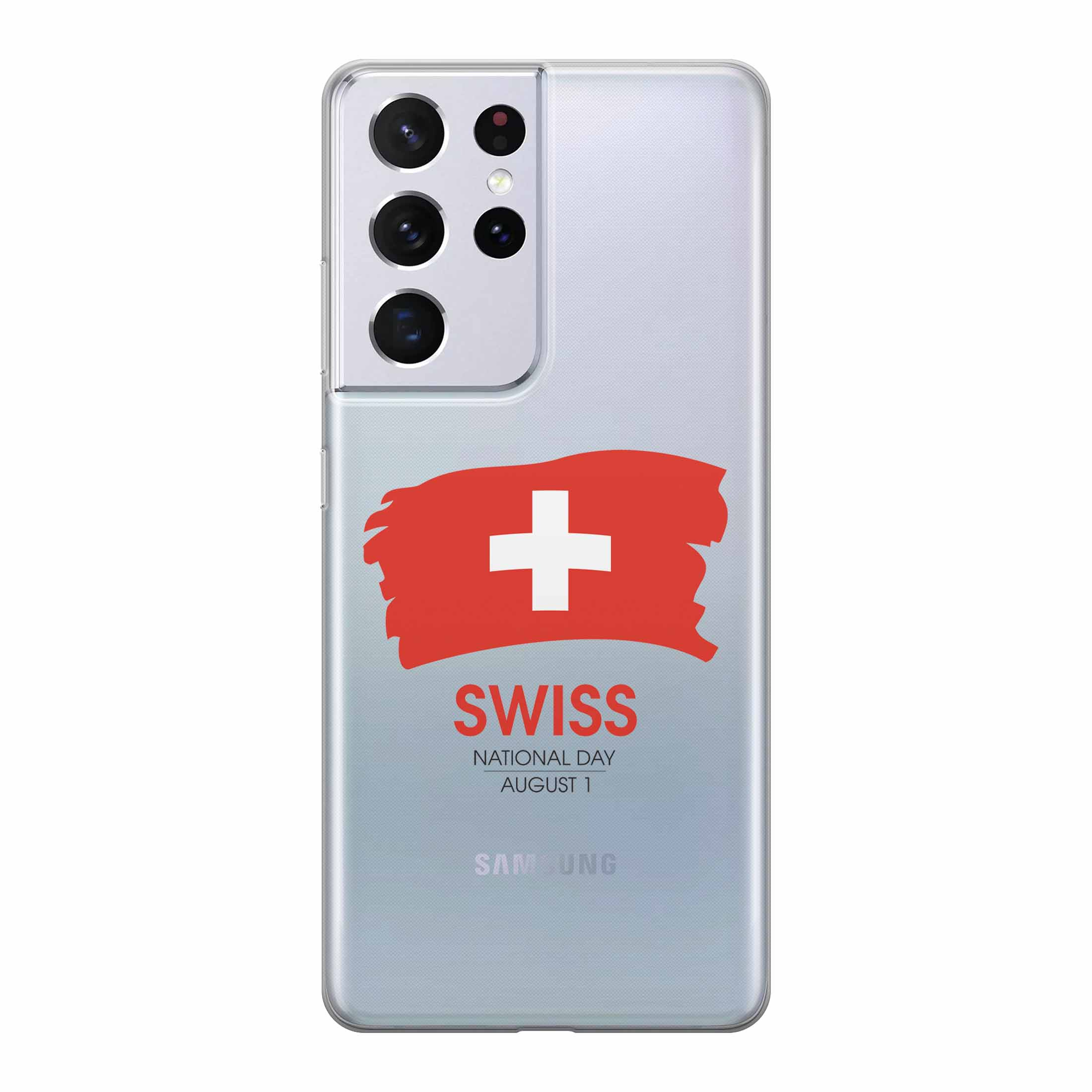Image of Apfelkiste - Samsung Galaxy S21 Ultra 5G Gummi Schutzhülle Schweizer Kreuz Nationalfeiertag - Transparent / Rot bei Apfelkiste.ch