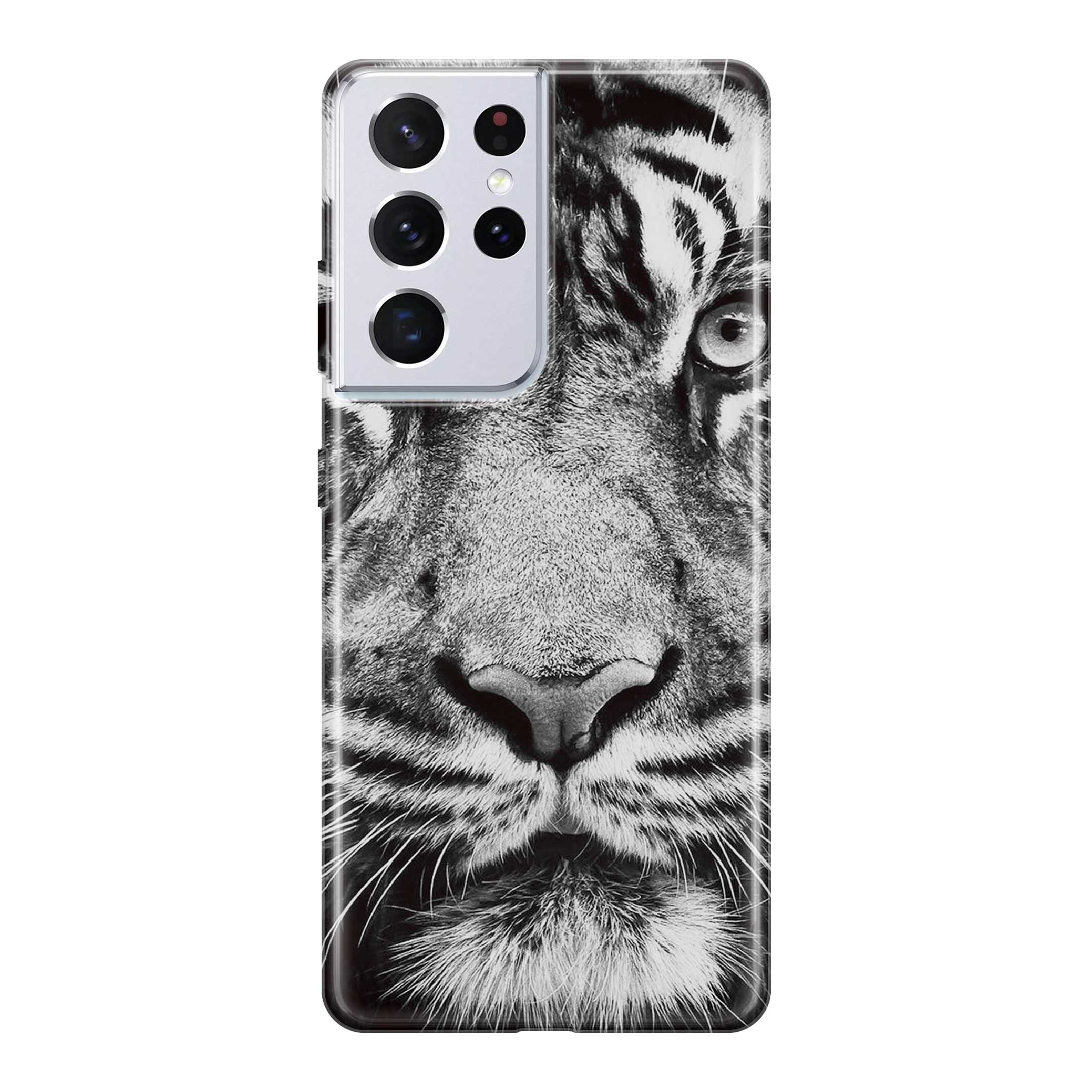 Image of Apfelkiste - Samsung Galaxy S21 Ultra 5G Gummi Schutzhülle Weisser Tiger - Transparent bei Apfelkiste.ch