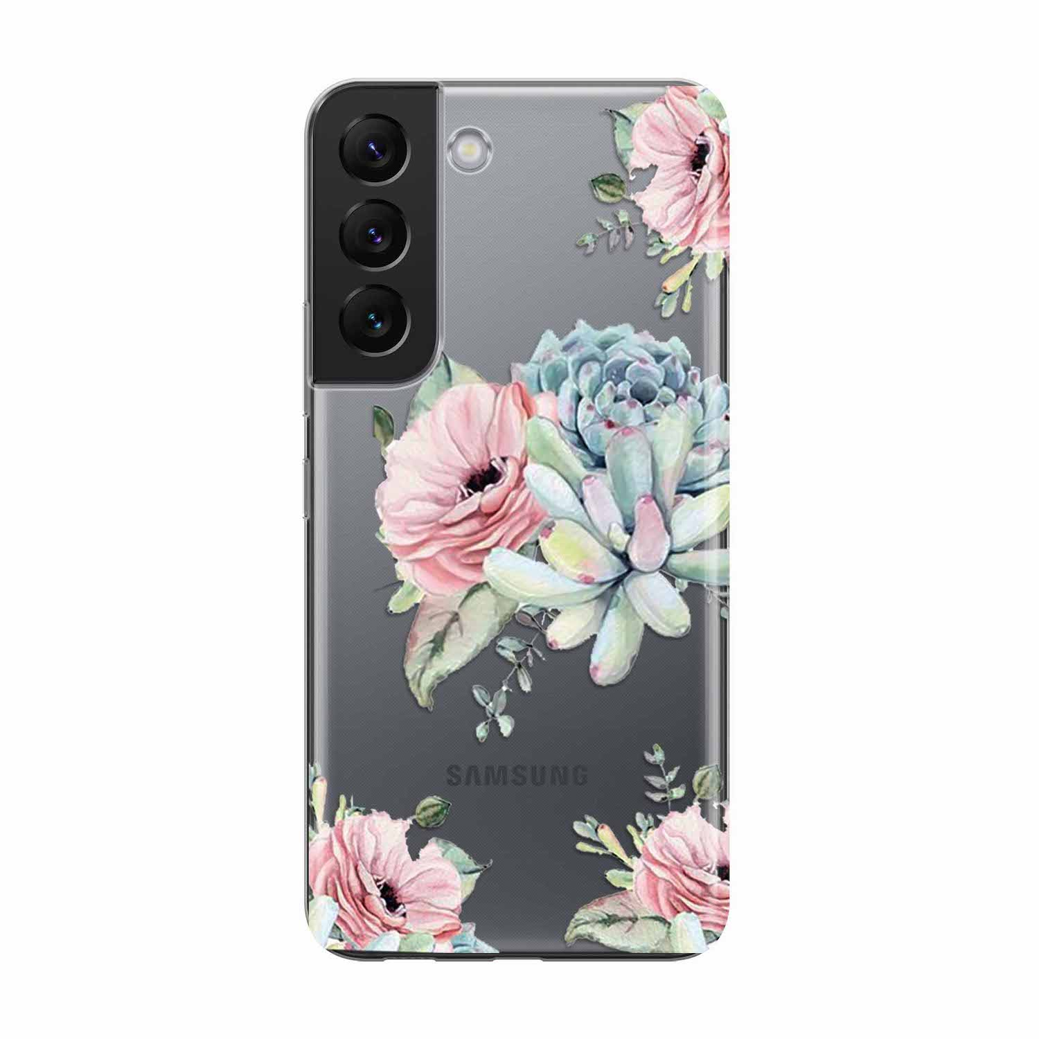 Image of Apfelkiste - Samsung Galaxy S22+ Plus 5G Gummi Schutzhülle Blumen - Transparent bei Apfelkiste.ch