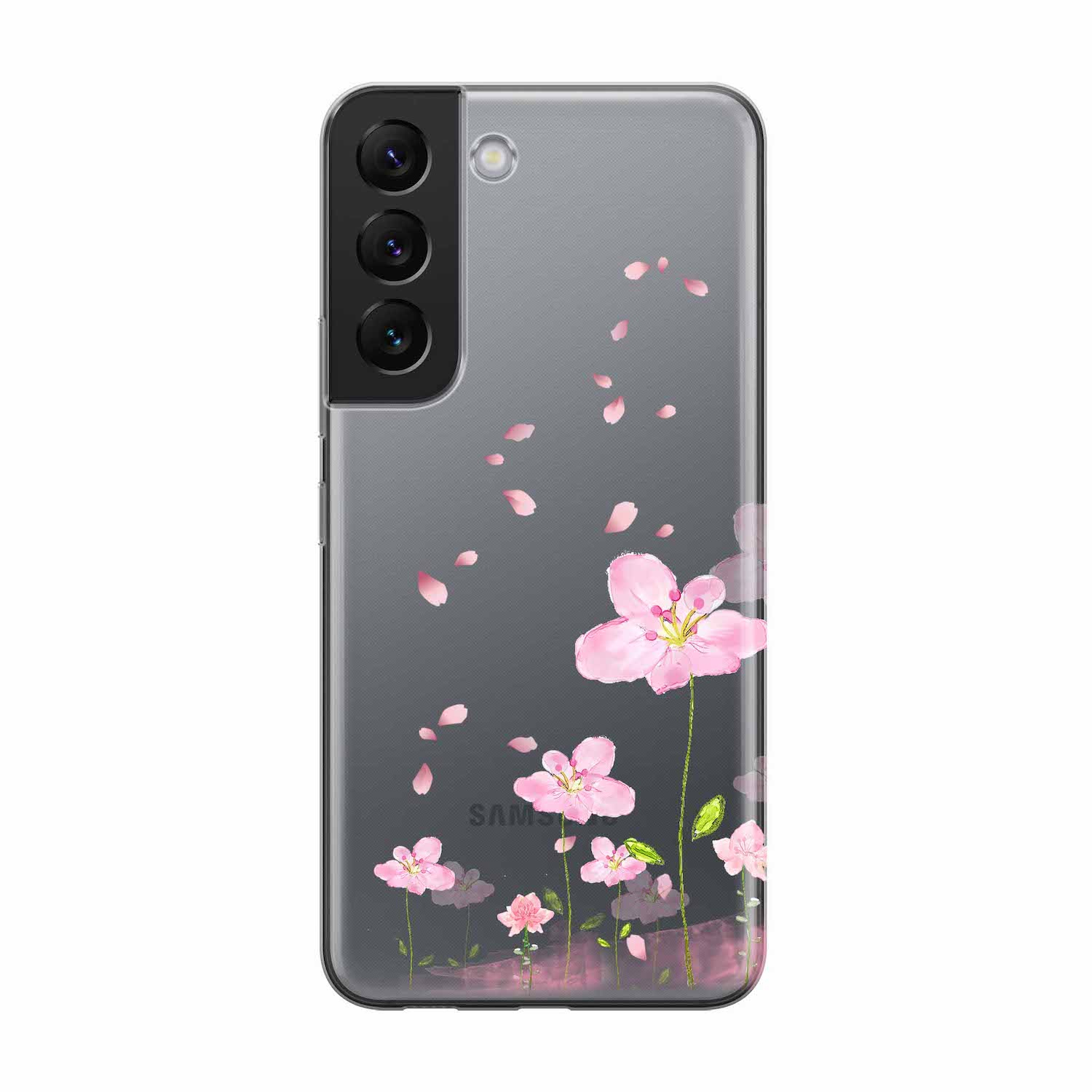 Image of Apfelkiste - Samsung Galaxy S22+ Plus 5G Gummi Schutzhülle Flowers - Rosa / Transparent bei Apfelkiste.ch