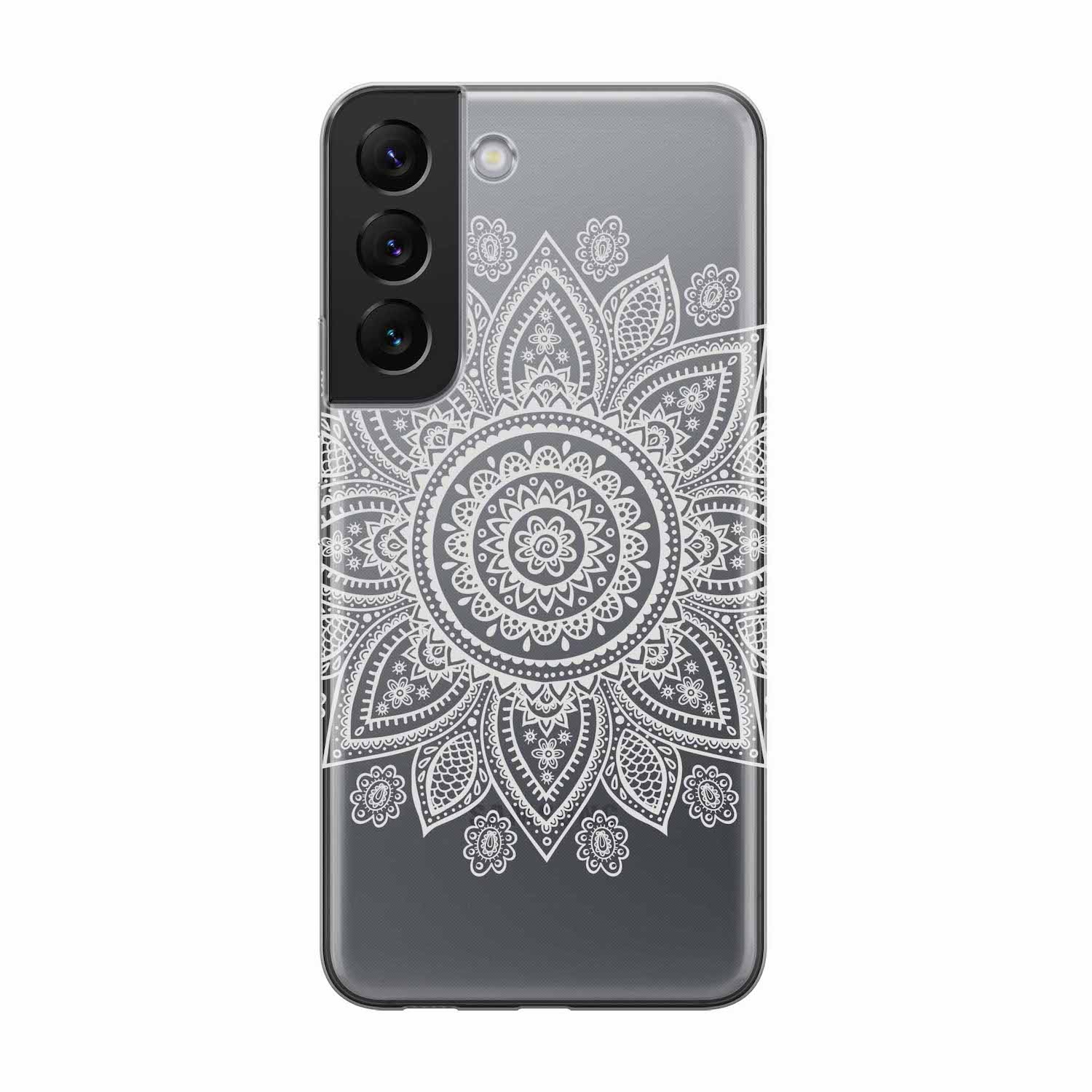 Image of Apfelkiste - Samsung Galaxy S22+ Plus 5G Gummi Schutzhülle Mandala Style - Transparent / Weiss bei Apfelkiste.ch
