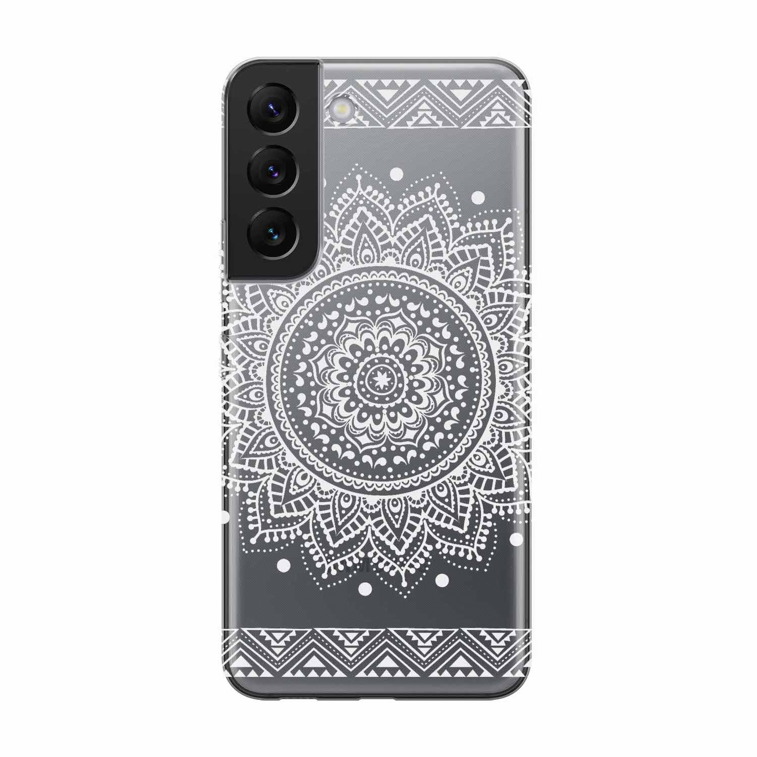 Image of Apfelkiste - Samsung Galaxy S22+ Plus 5G Gummi Schutzhülle Mandala - Transparent / Weiss bei Apfelkiste.ch