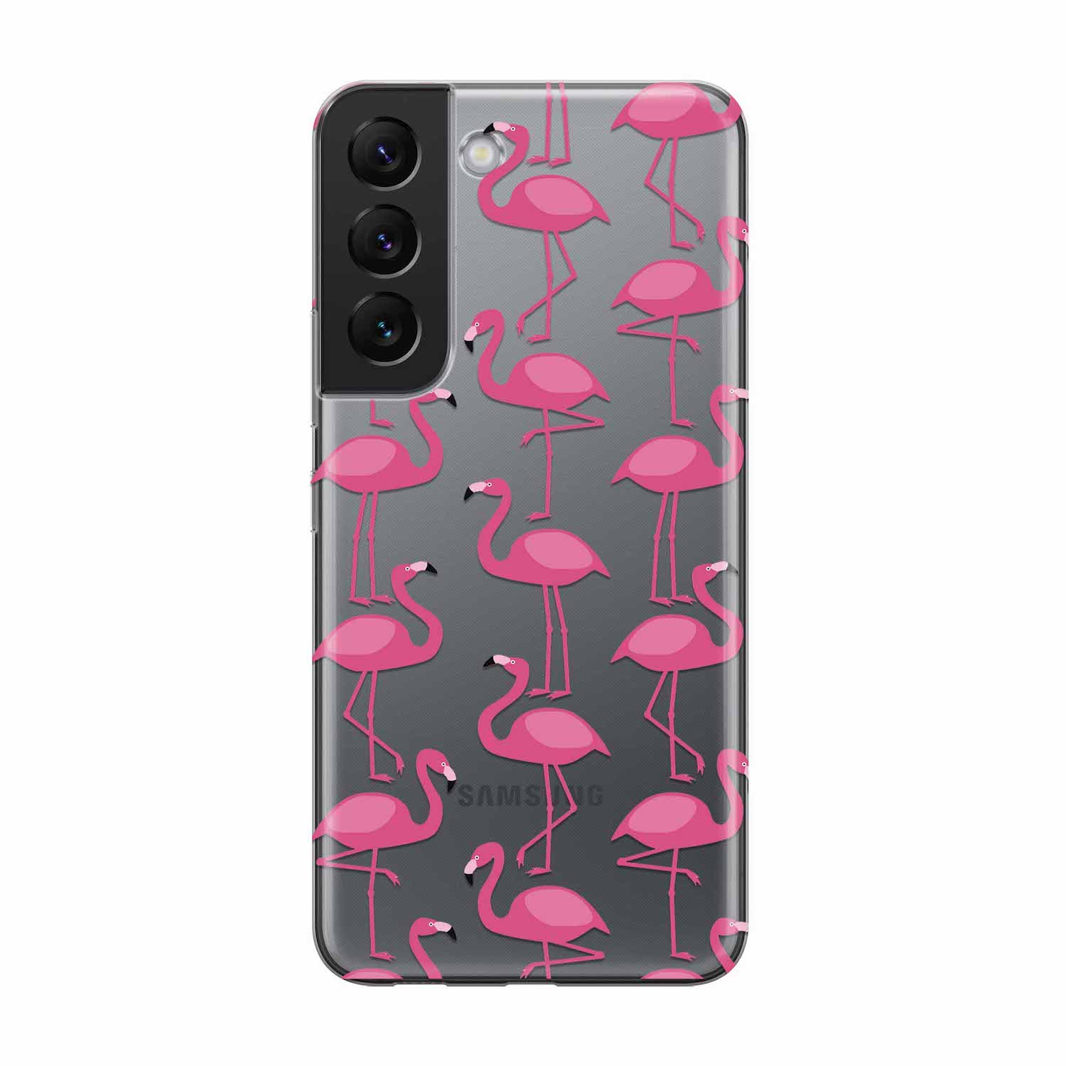 Image of Apfelkiste - Samsung Galaxy S22+ Plus 5G Gummi Schutzhülle Pinke Flamingos - Transparent bei Apfelkiste.ch
