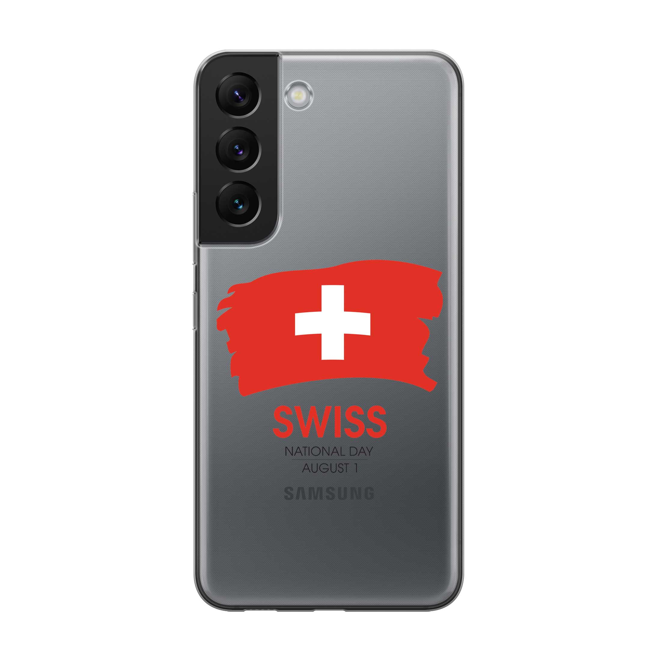 Image of Apfelkiste - Samsung Galaxy S22+ Plus 5G Gummi Schutzhülle Schweizer Kreuz Nationalfeiertag - Transparent / Rot bei Apfelkiste.ch