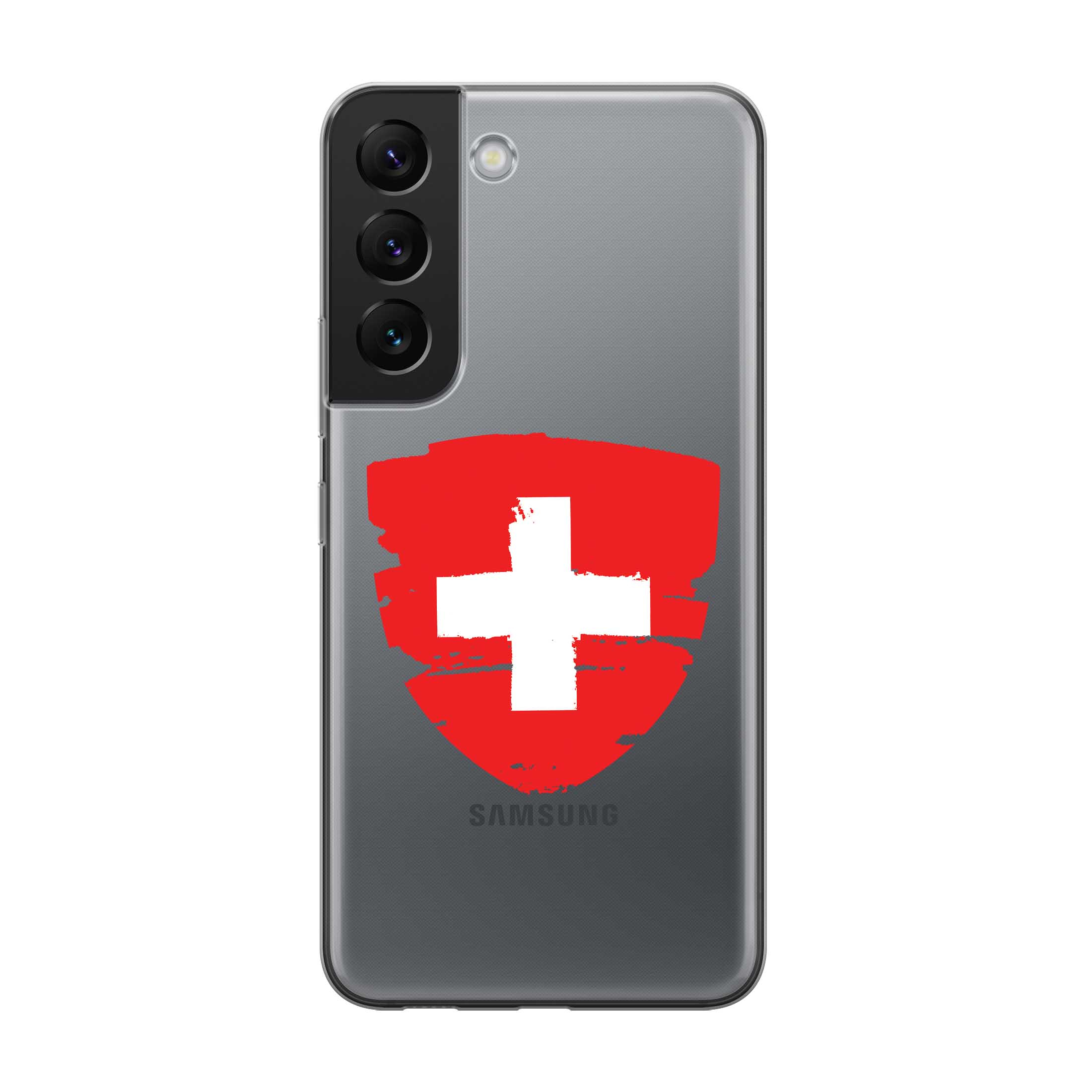 Image of Apfelkiste - Samsung Galaxy S22+ Plus 5G Gummi Schutzhülle Schweizer Kreuz Vintage - Transparent / Rot bei Apfelkiste.ch