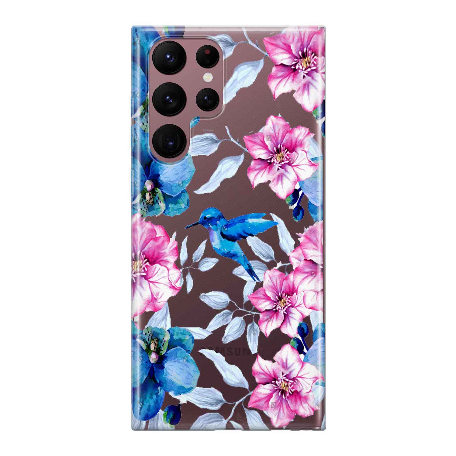 Image of Apfelkiste - Samsung Galaxy S22 Ultra 5G Gummi Schutzhülle Blauer Vogel - Transparent bei Apfelkiste.ch