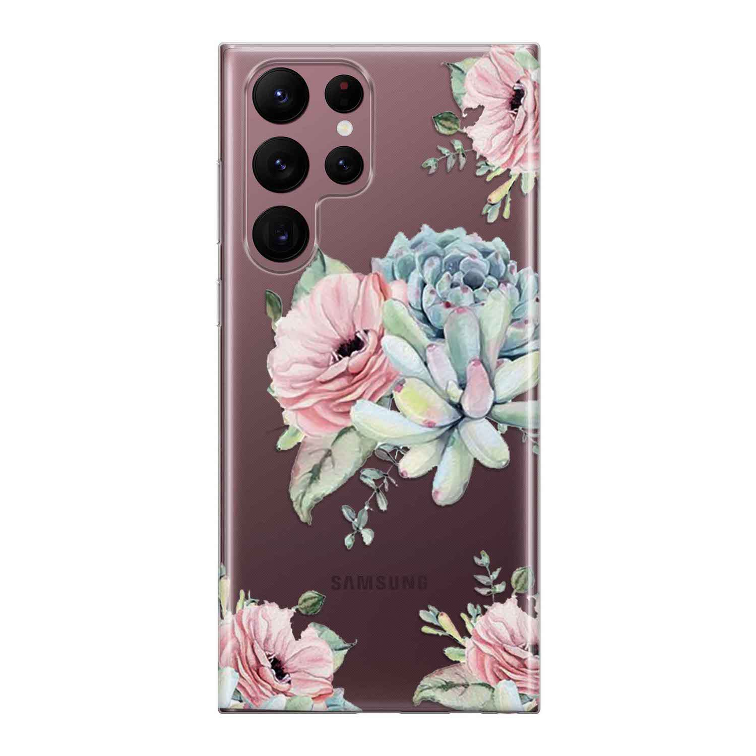 Image of Apfelkiste - Samsung Galaxy S22 Ultra 5G Gummi Schutzhülle Blumen - Transparent bei Apfelkiste.ch