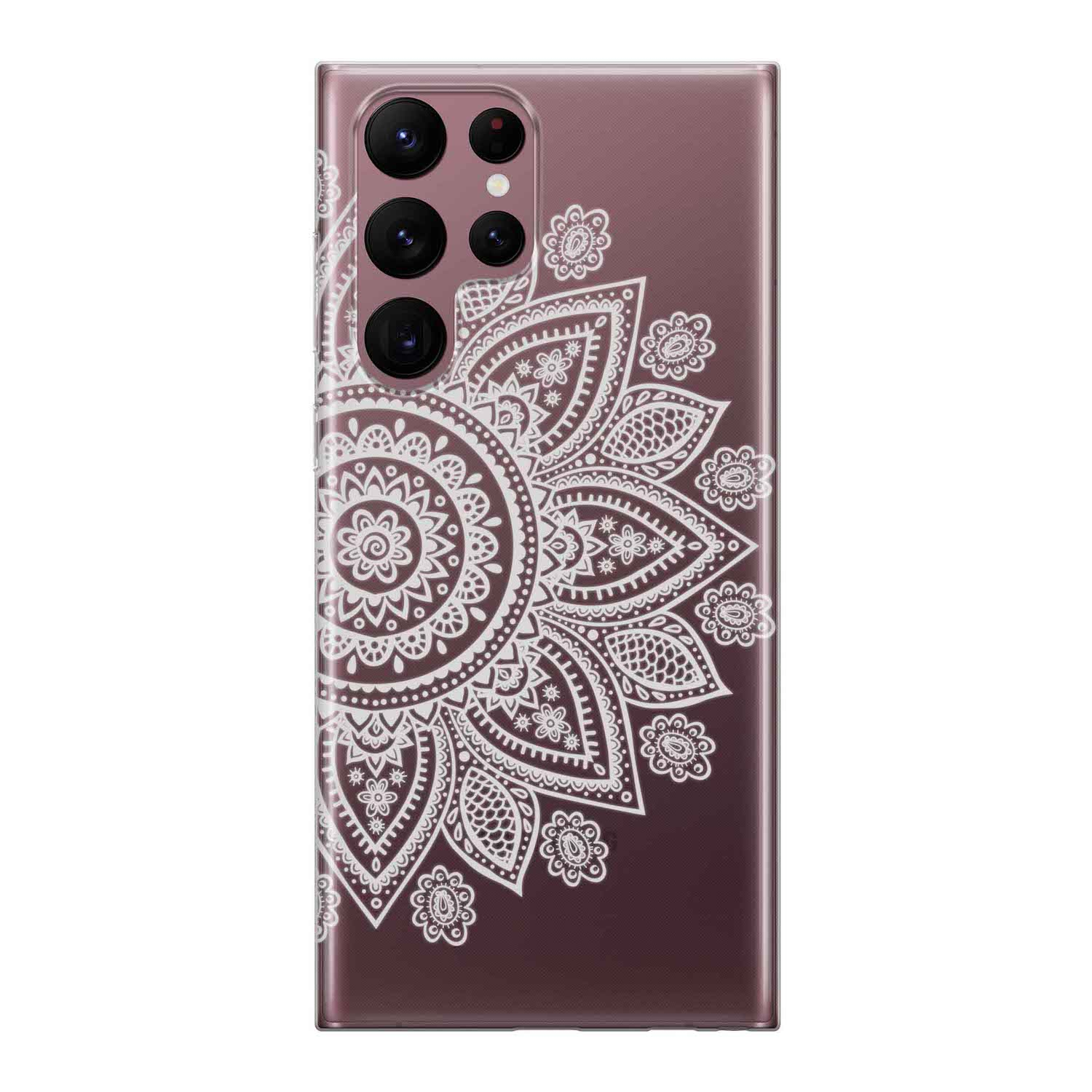 Image of Apfelkiste - Samsung Galaxy S22 Ultra 5G Gummi Schutzhülle Mandala Print - Transparent / Weiss bei Apfelkiste.ch