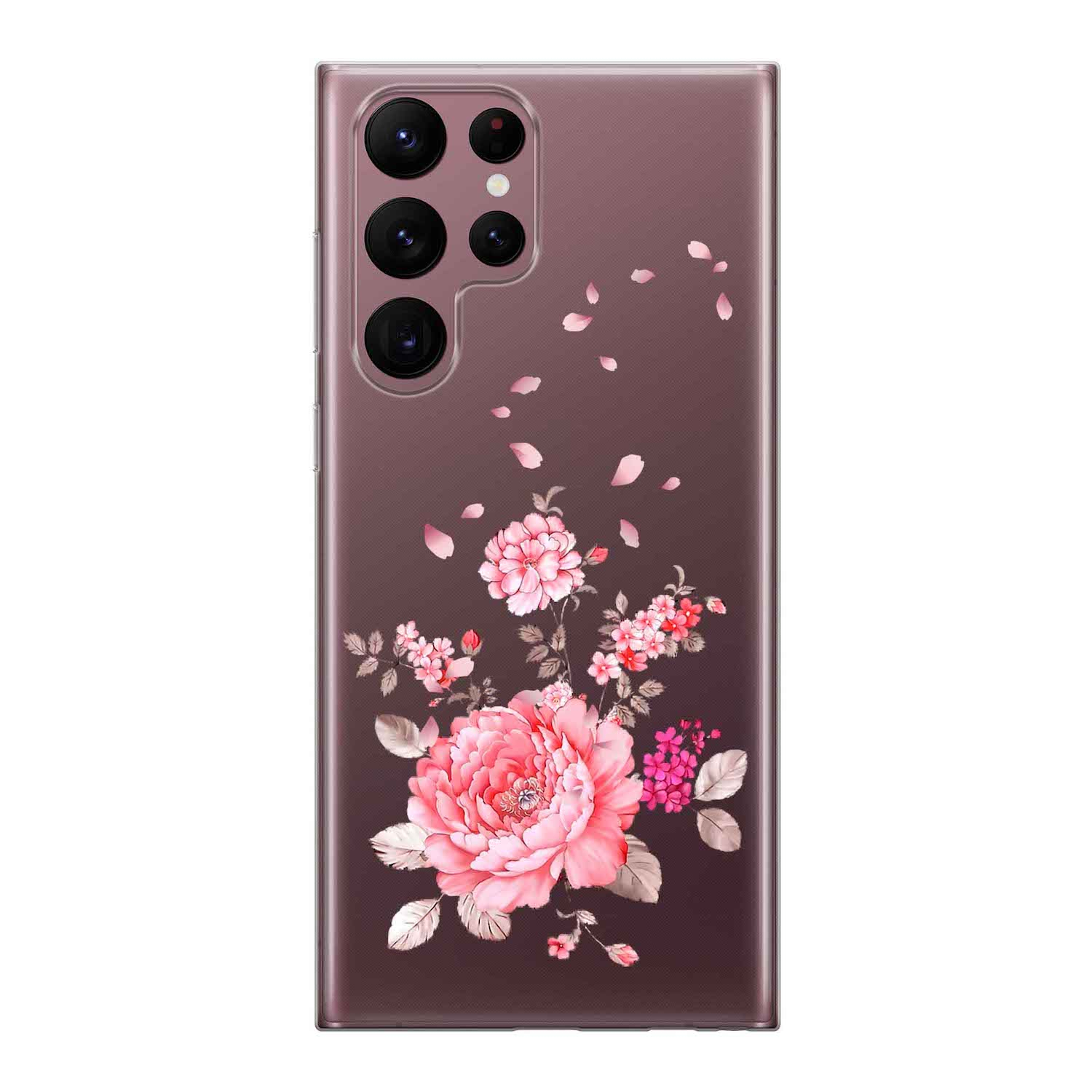Image of Apfelkiste - Samsung Galaxy S22 Ultra 5G Gummi Schutzhülle Rosa Blumen - Transparent bei Apfelkiste.ch