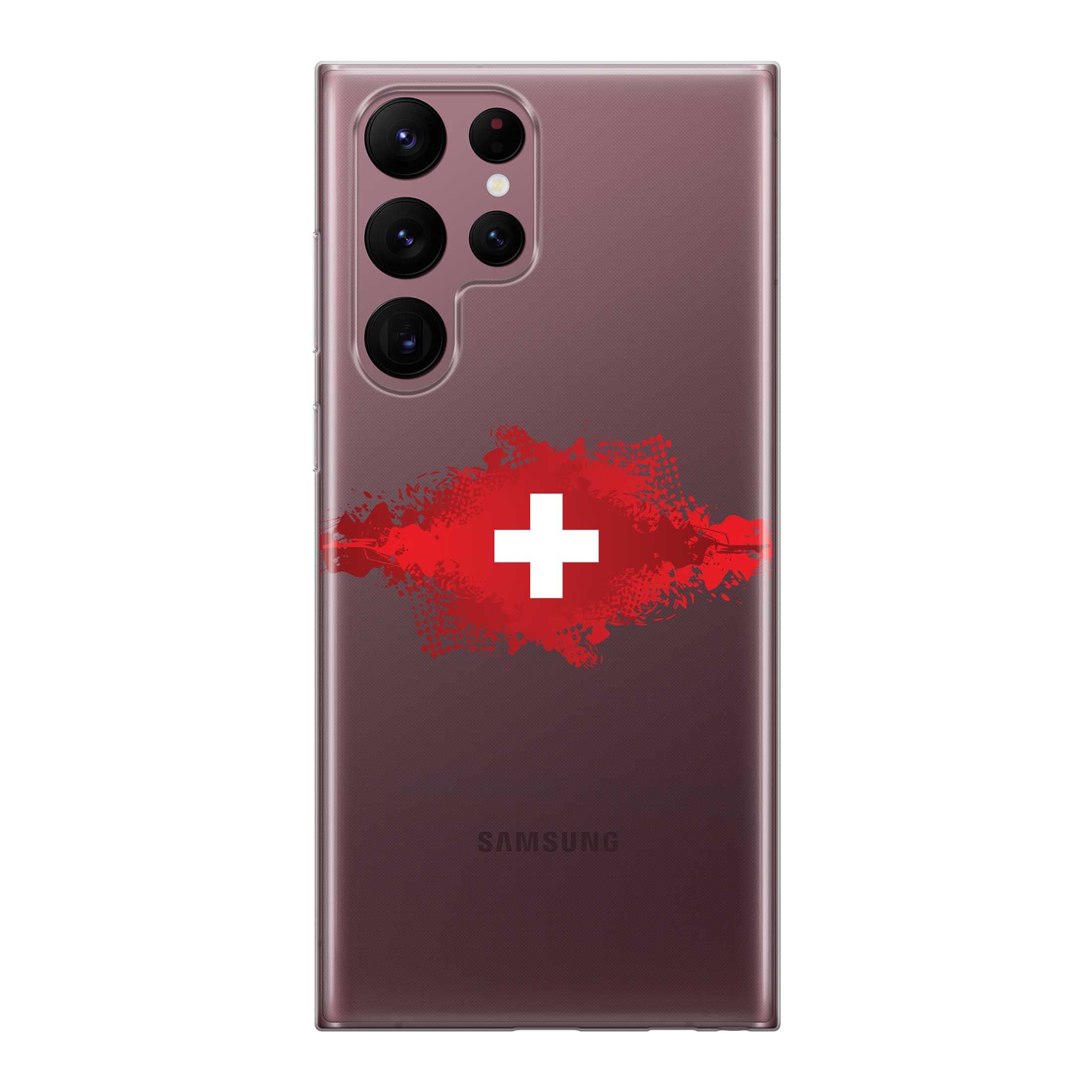 Image of Apfelkiste - Samsung Galaxy S22 Ultra 5G Gummi Schutzhülle Schweizer Kreuz Design 1 - Transparent / Rot bei Apfelkiste.ch