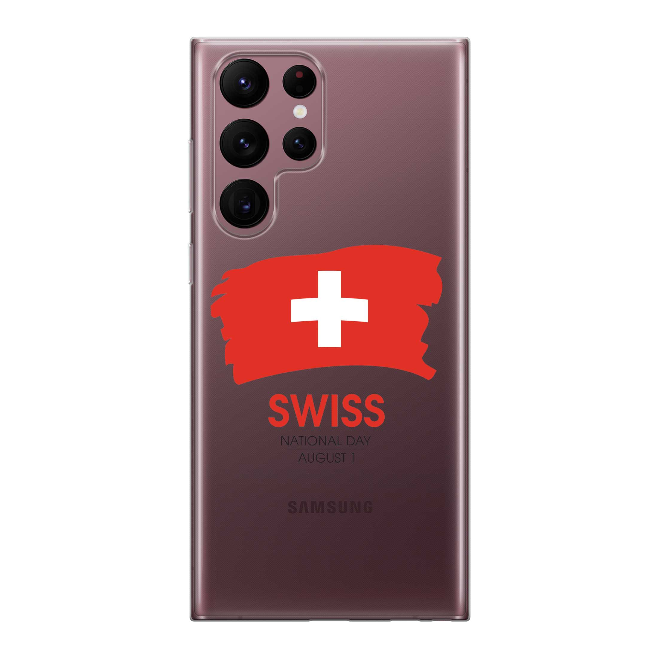 Image of Apfelkiste - Samsung Galaxy S22 Ultra 5G Gummi Schutzhülle Schweizer Kreuz Nationalfeiertag - Transparent / Rot bei Apfelkiste.ch