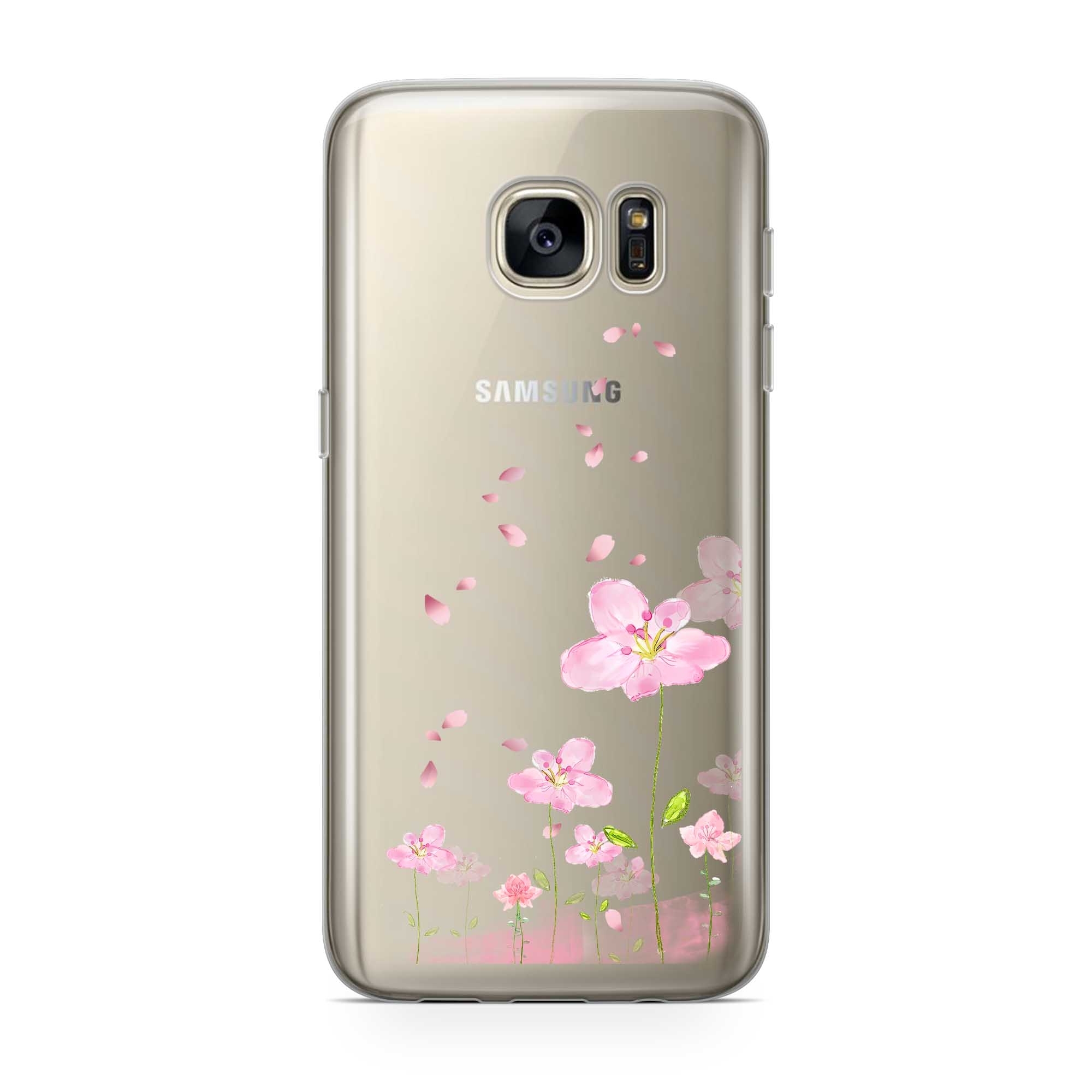 Image of Apfelkiste - Samsung Galaxy S7 Gummi Schutzhülle Flowers - Rosa / Transparent bei Apfelkiste.ch