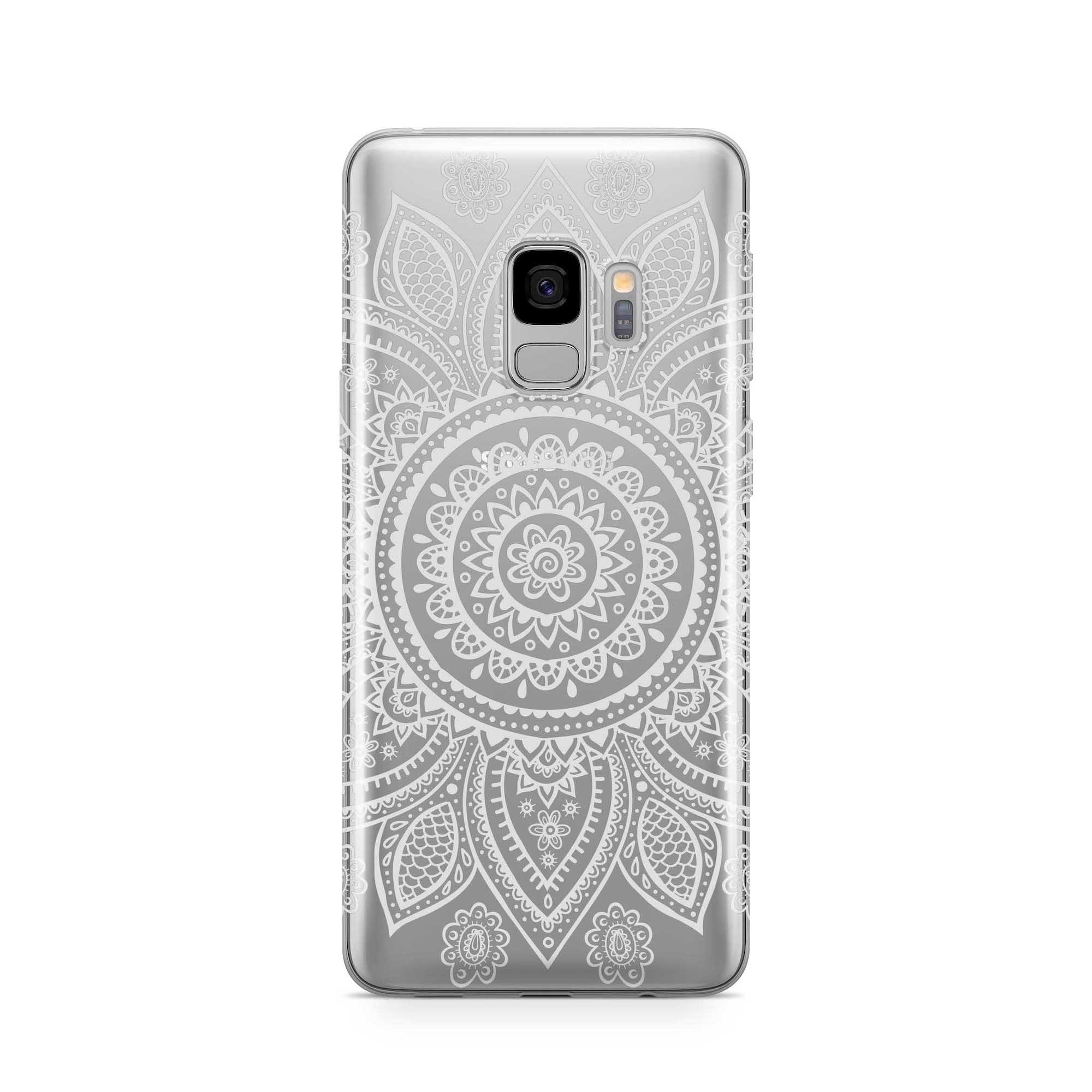 Image of Apfelkiste - Samsung Galaxy S9 Gummi Schutzhülle Mandala Style - Transparent / Weiss bei Apfelkiste.ch