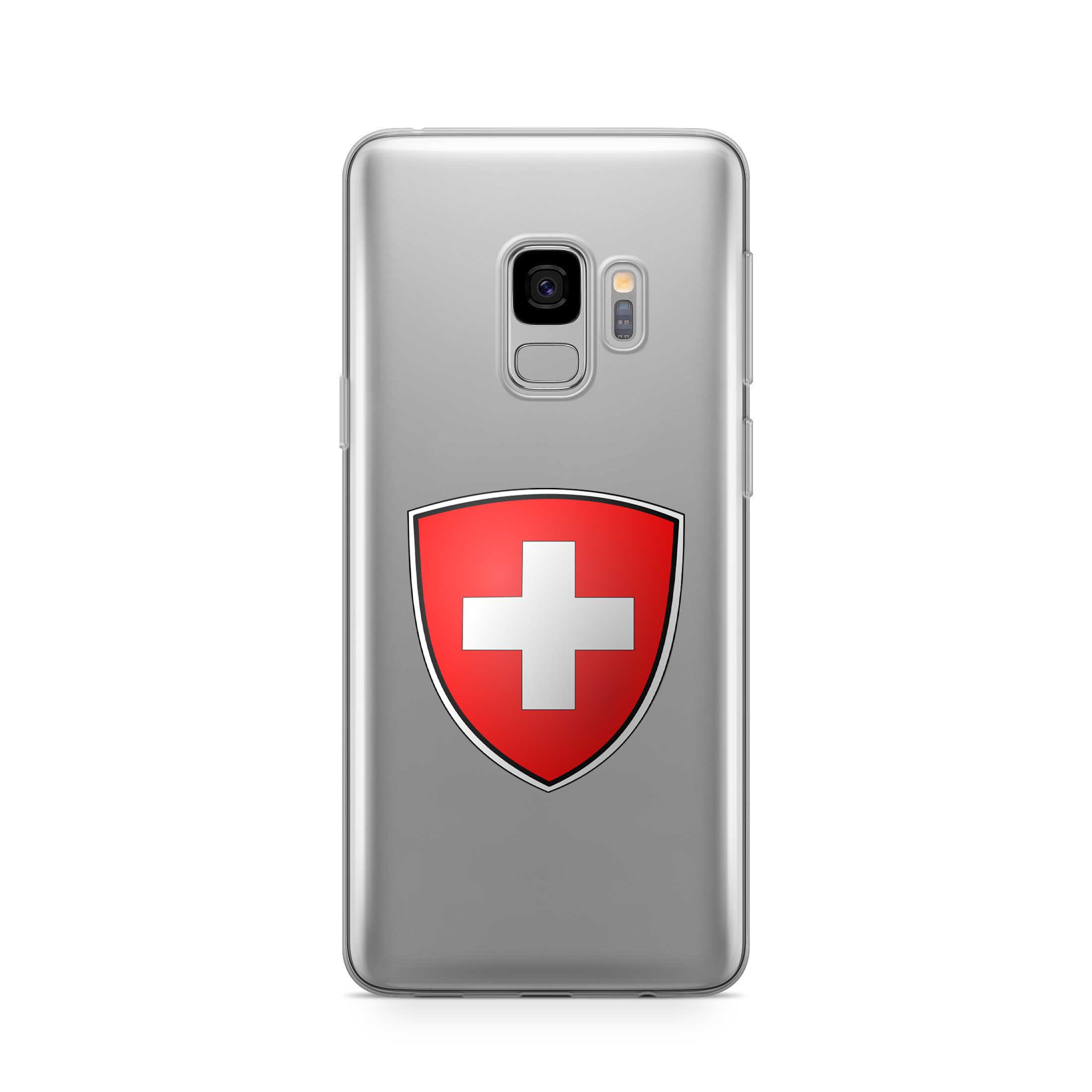 Image of Apfelkiste - Samsung Galaxy S9 Gummi Schutzhülle Schweizer Kreuz Design 2 - Transparent / Rot bei Apfelkiste.ch