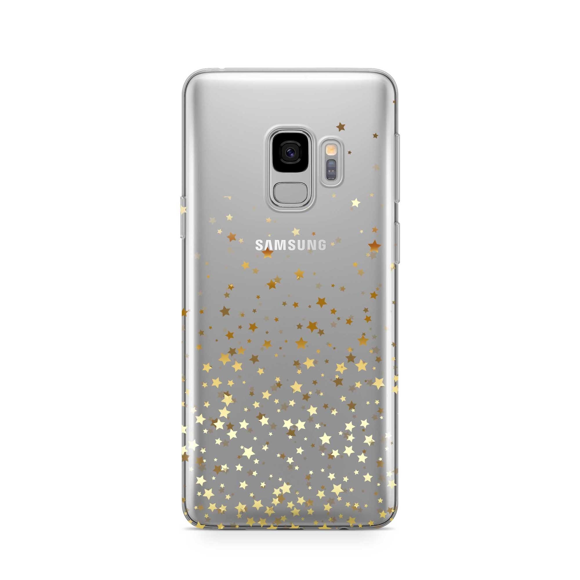 Image of Apfelkiste - Samsung Galaxy S9 Gummi Schutzhülle Sterne - Transparent / Gold bei Apfelkiste.ch